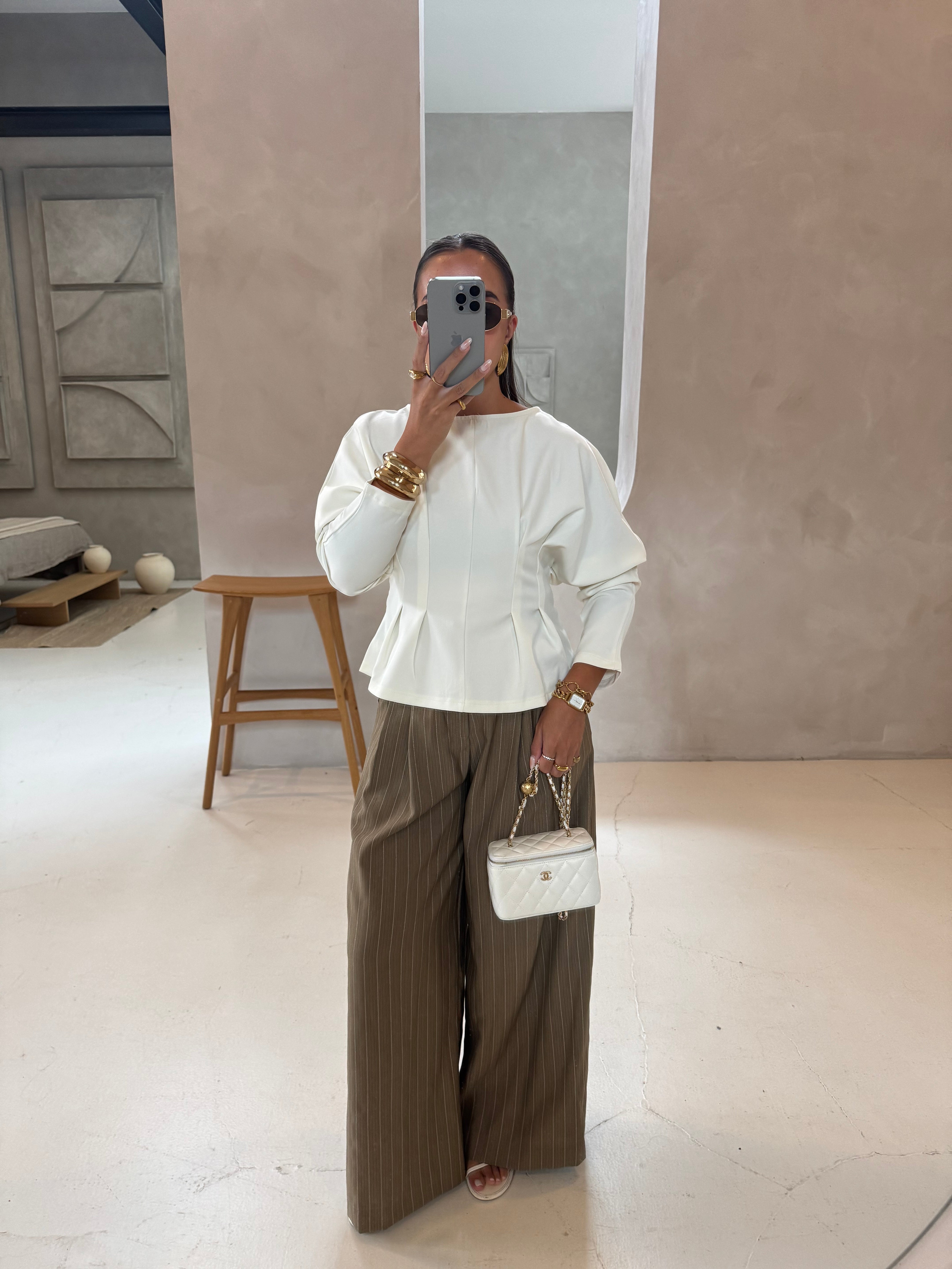 Pantalon rayures large kaki (25CY907)
