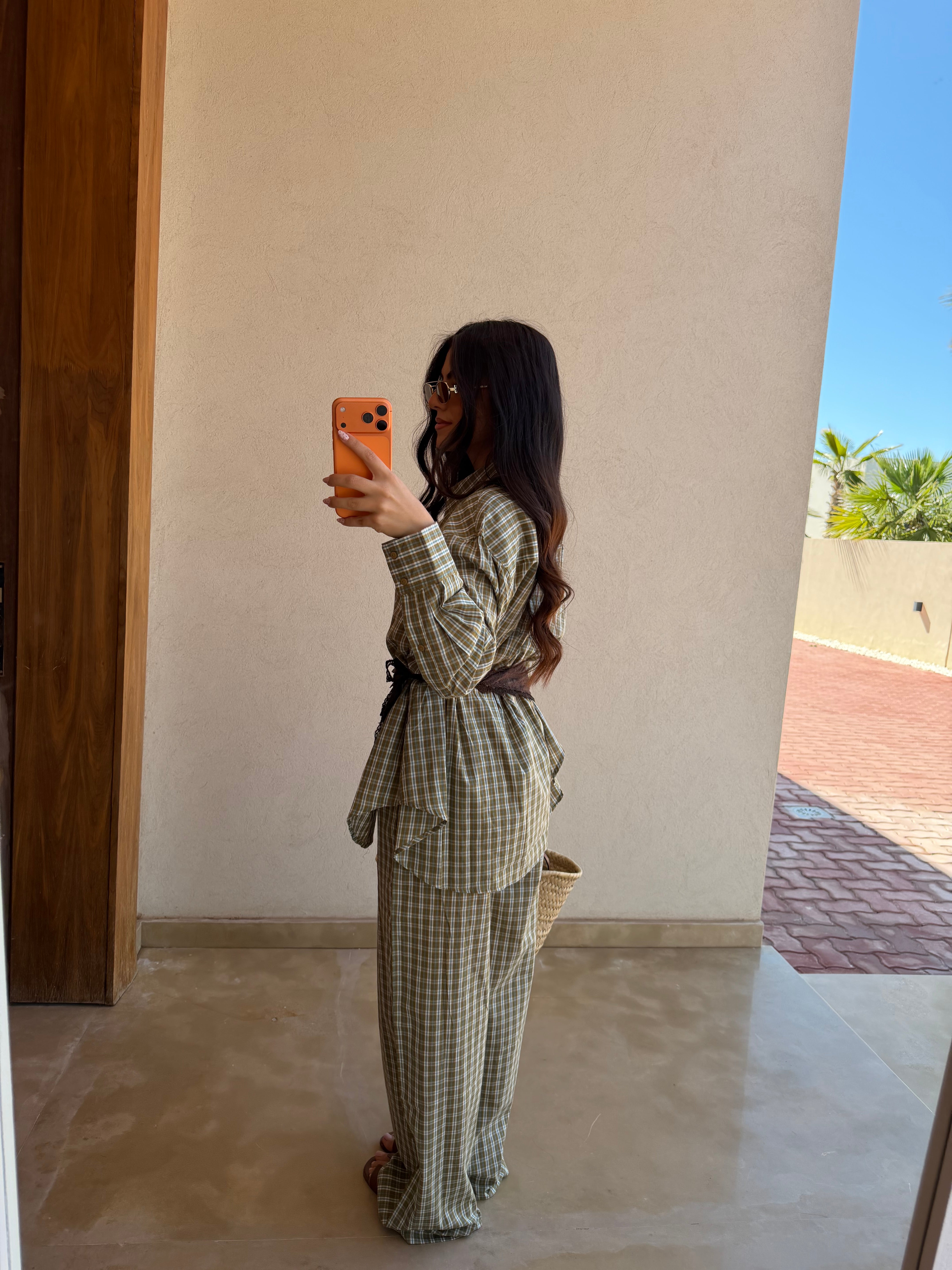Chemise AGNES kaki carreaux