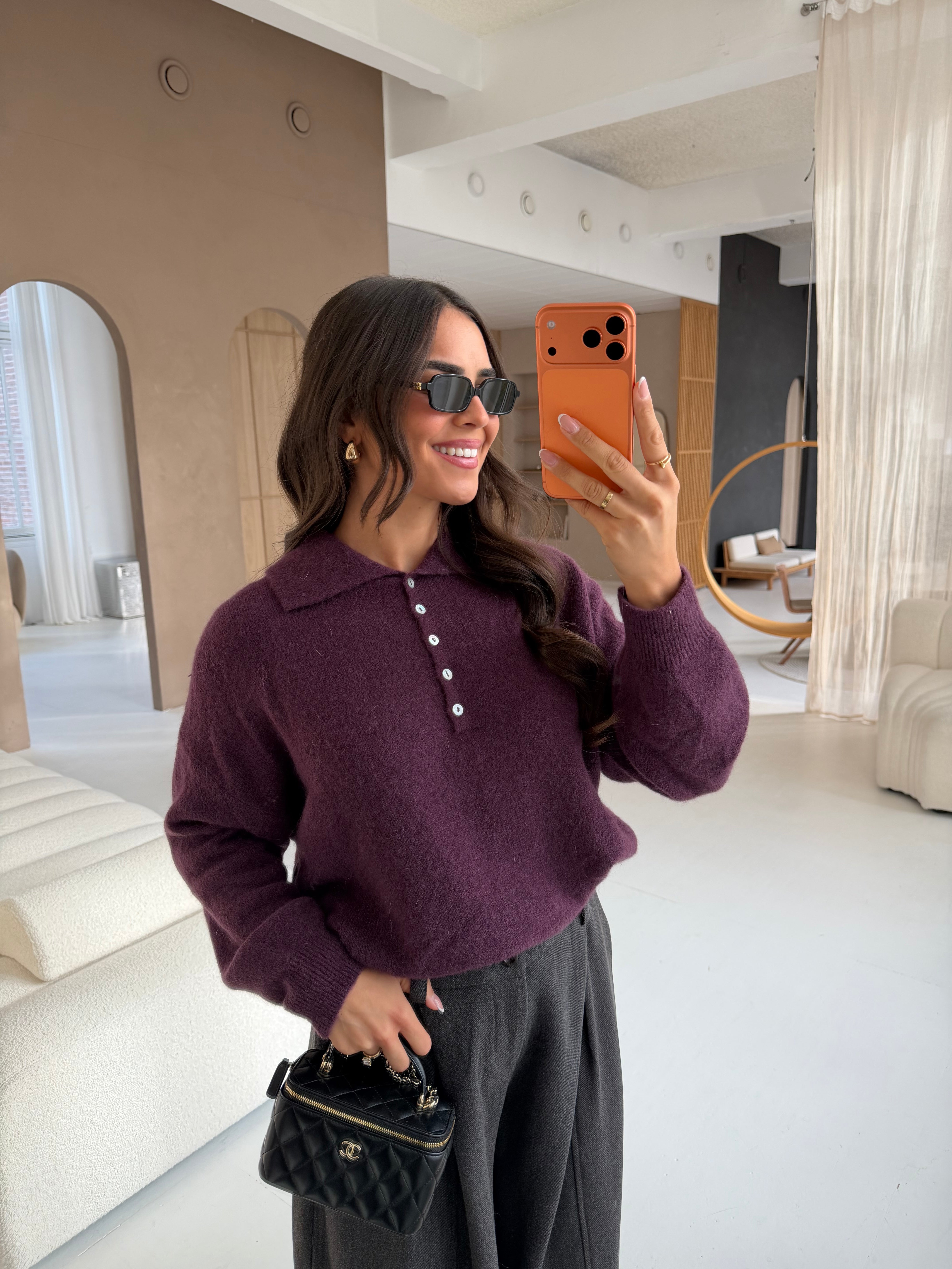 Pull alpaga boutons violet (24658)