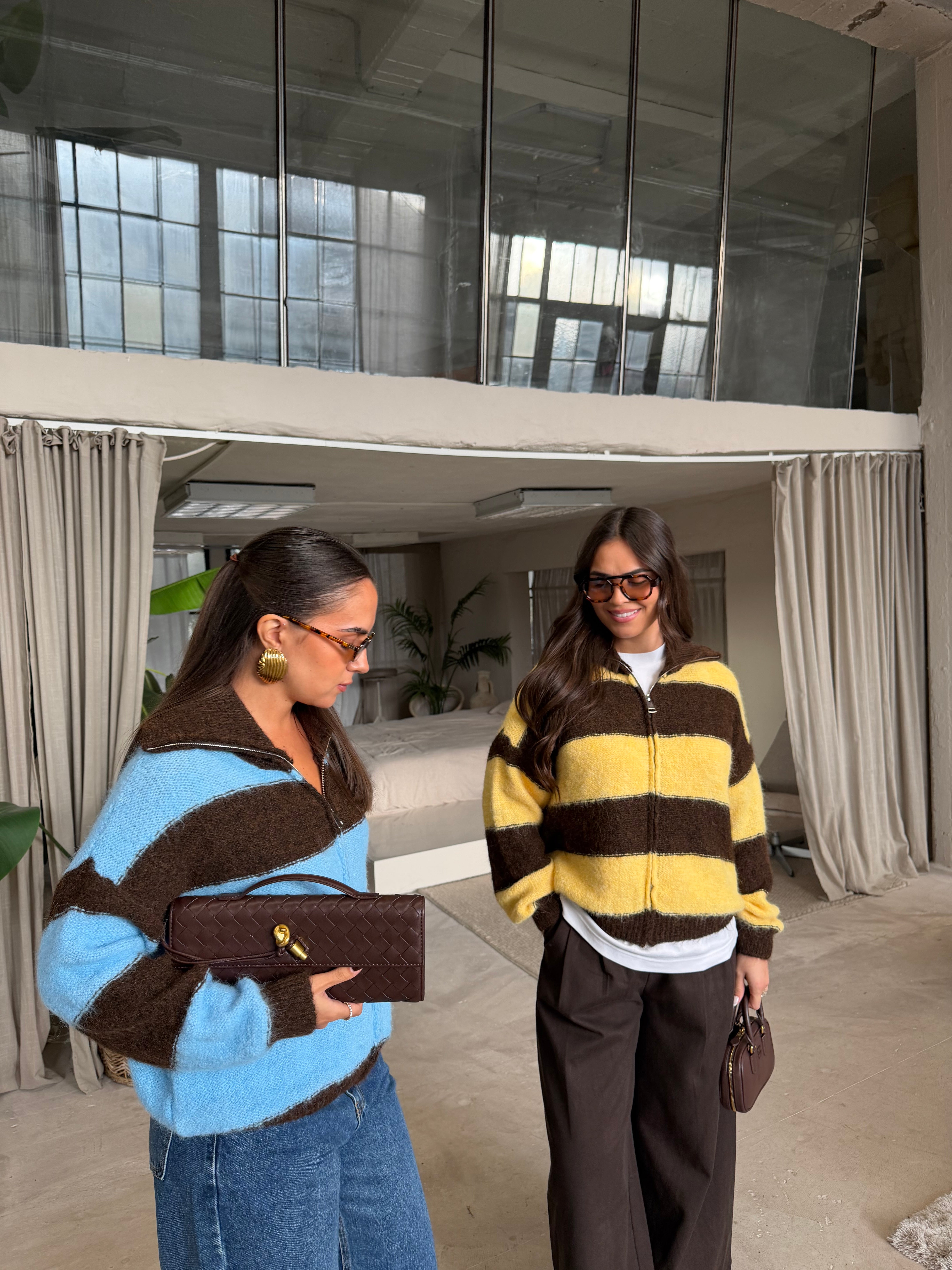 Gilet JUMS zip rayures jaune/choco