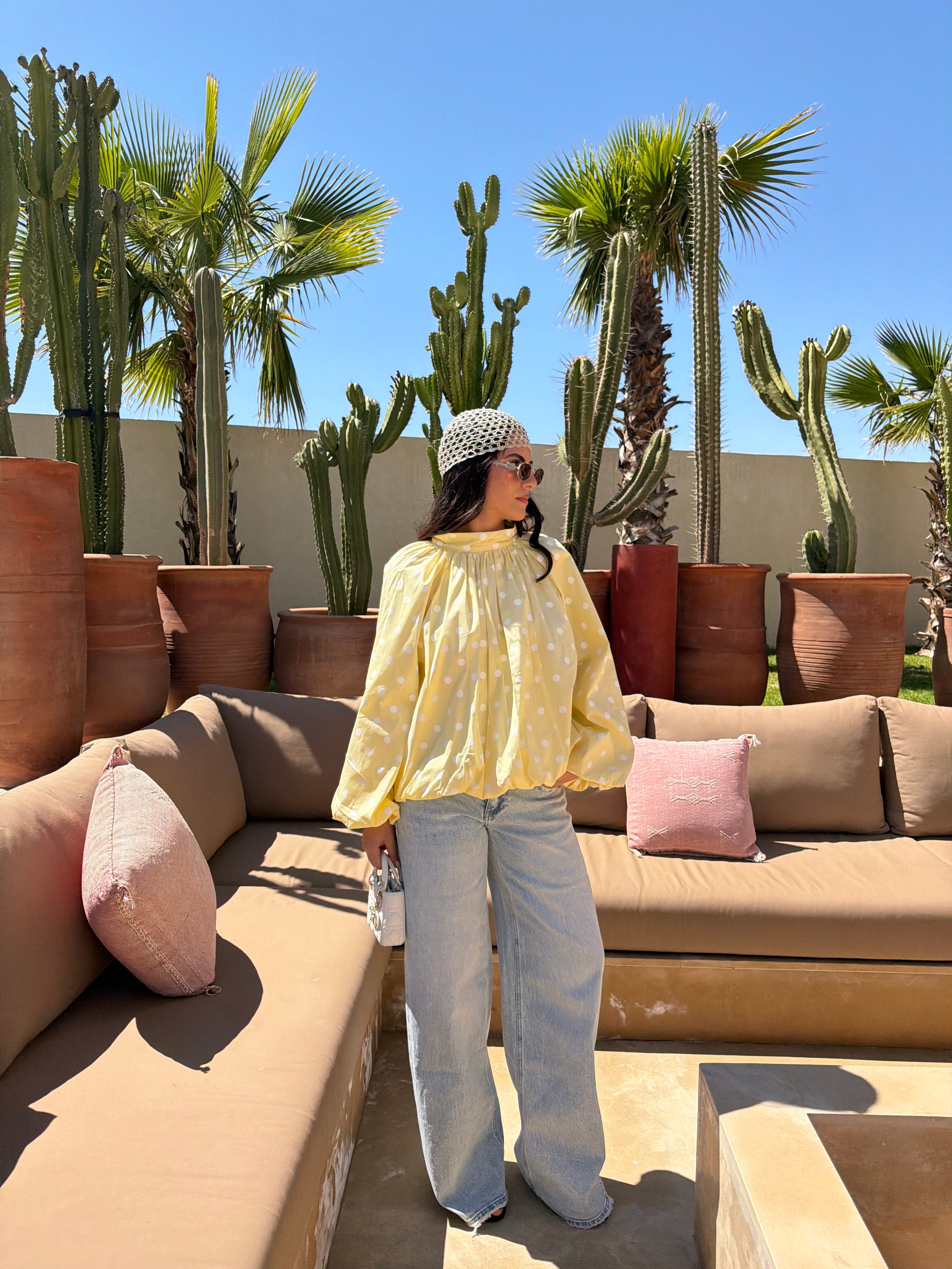 Blouse CHANA jaune à pois (D7770)