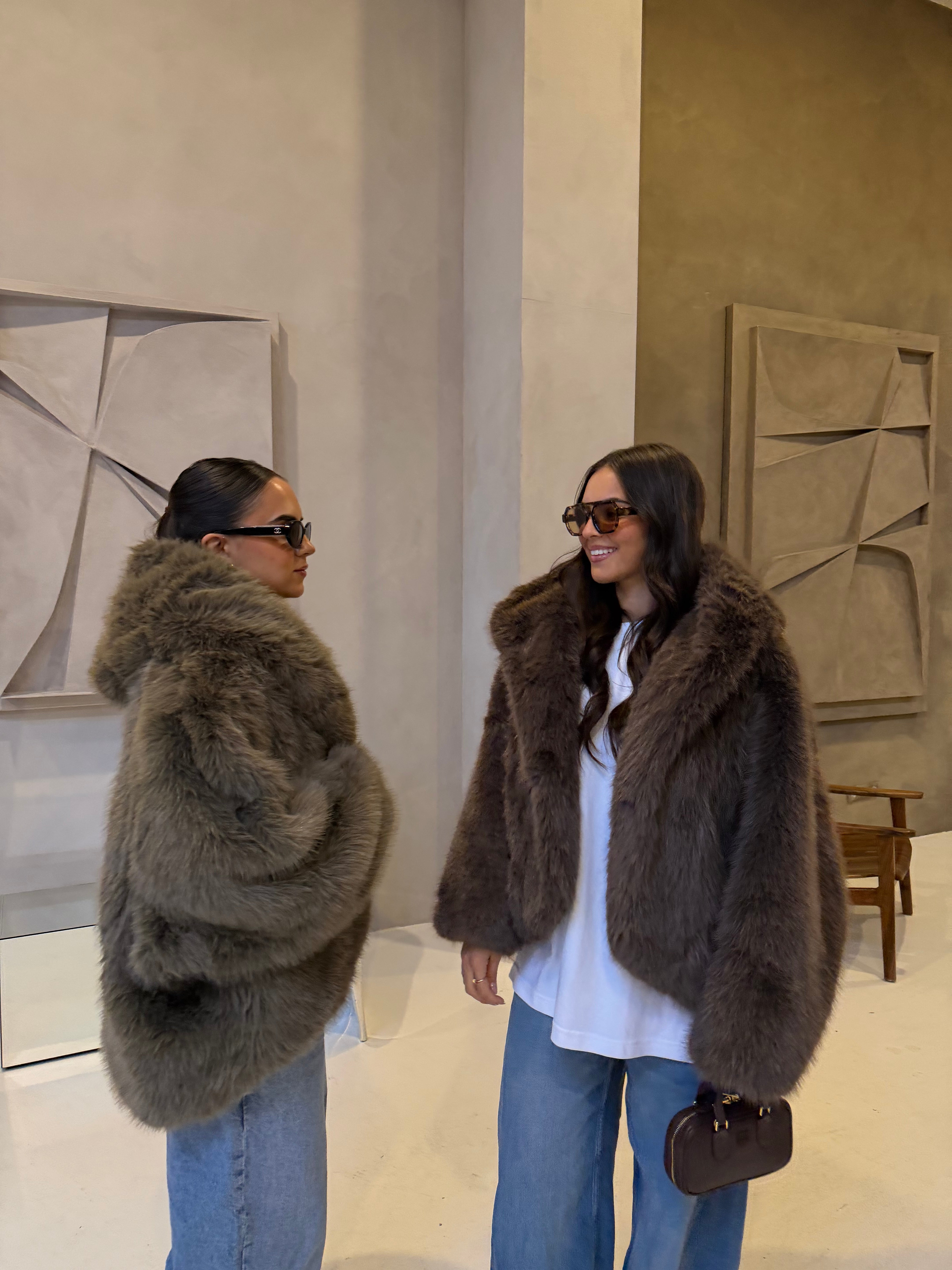 Fourrure vegan MINA capuche kaki (JS6710)