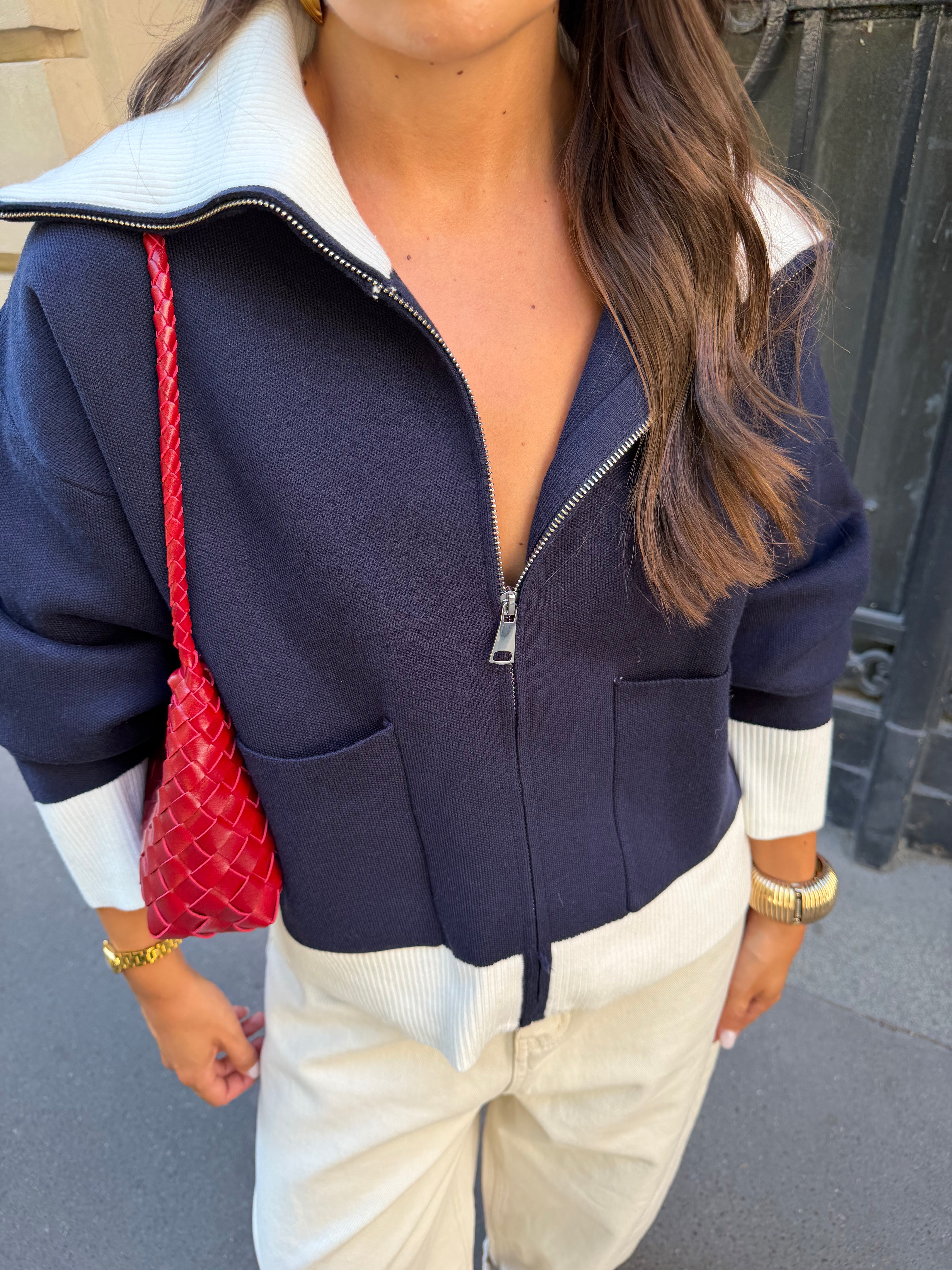 Gilet à zip bi color bleu marine (LC430)