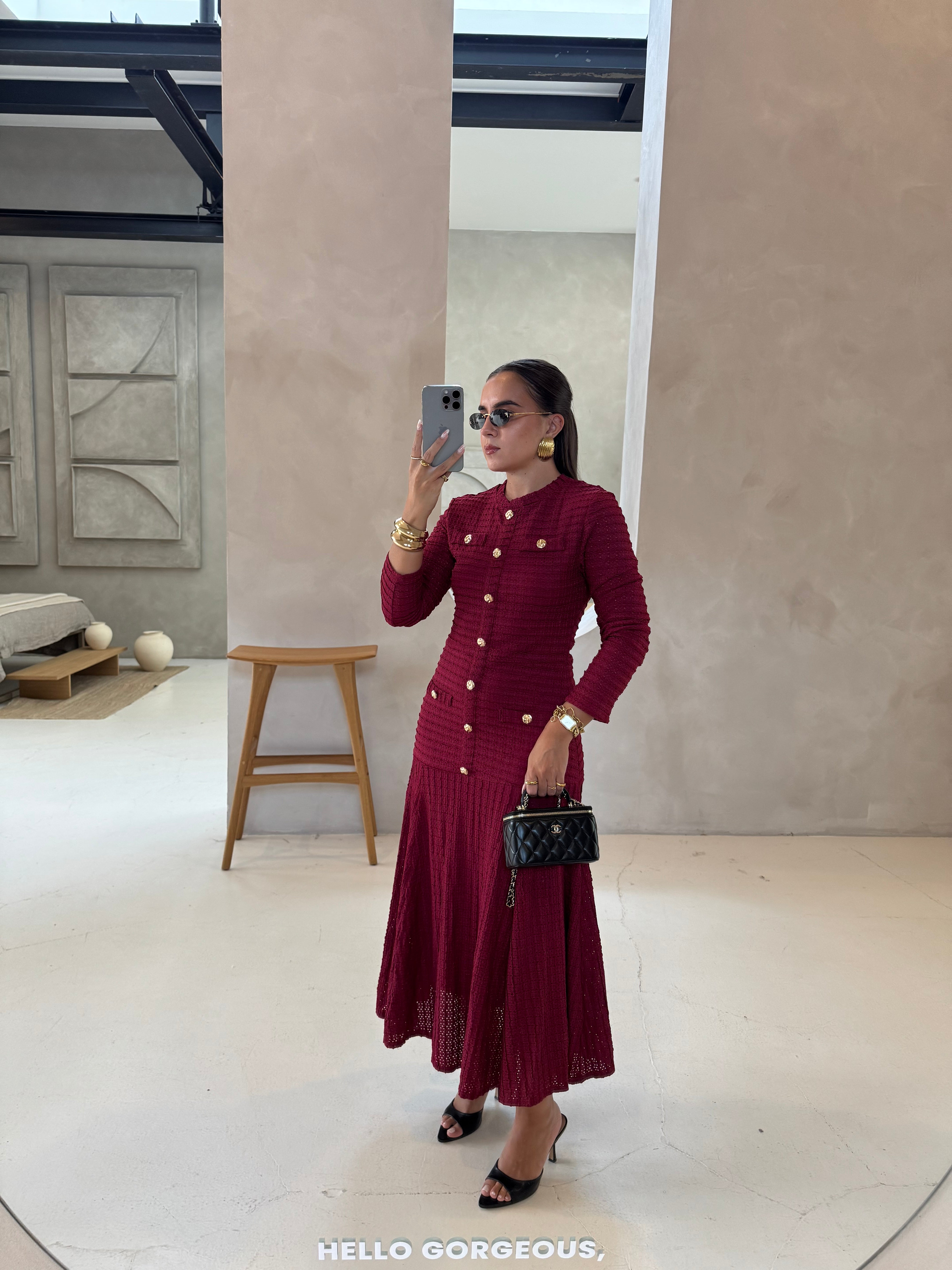 Robe JOYNA bordeaux boutons dorés (9698)