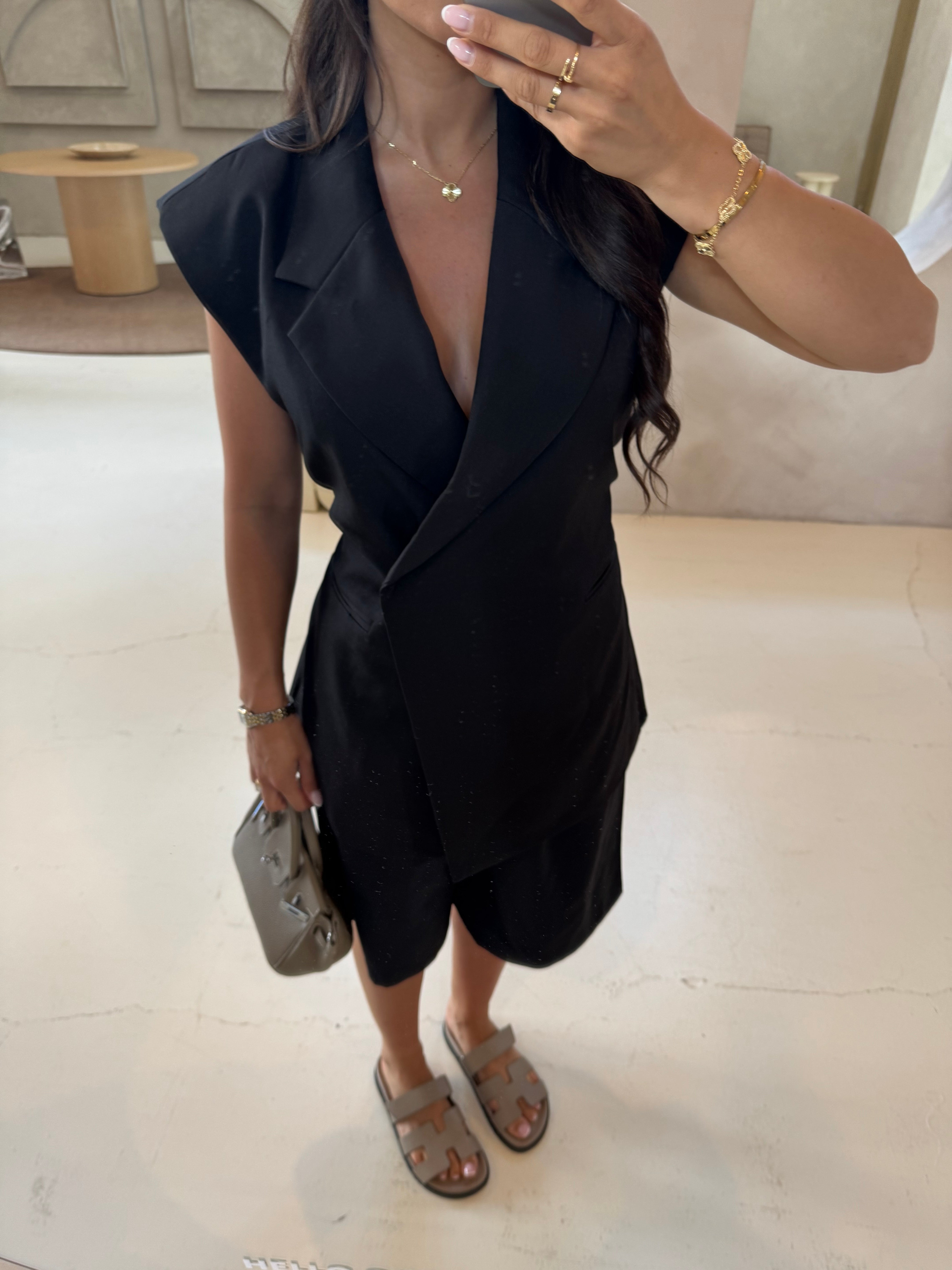 Blazer croisé avec ficelle noir (W25223)