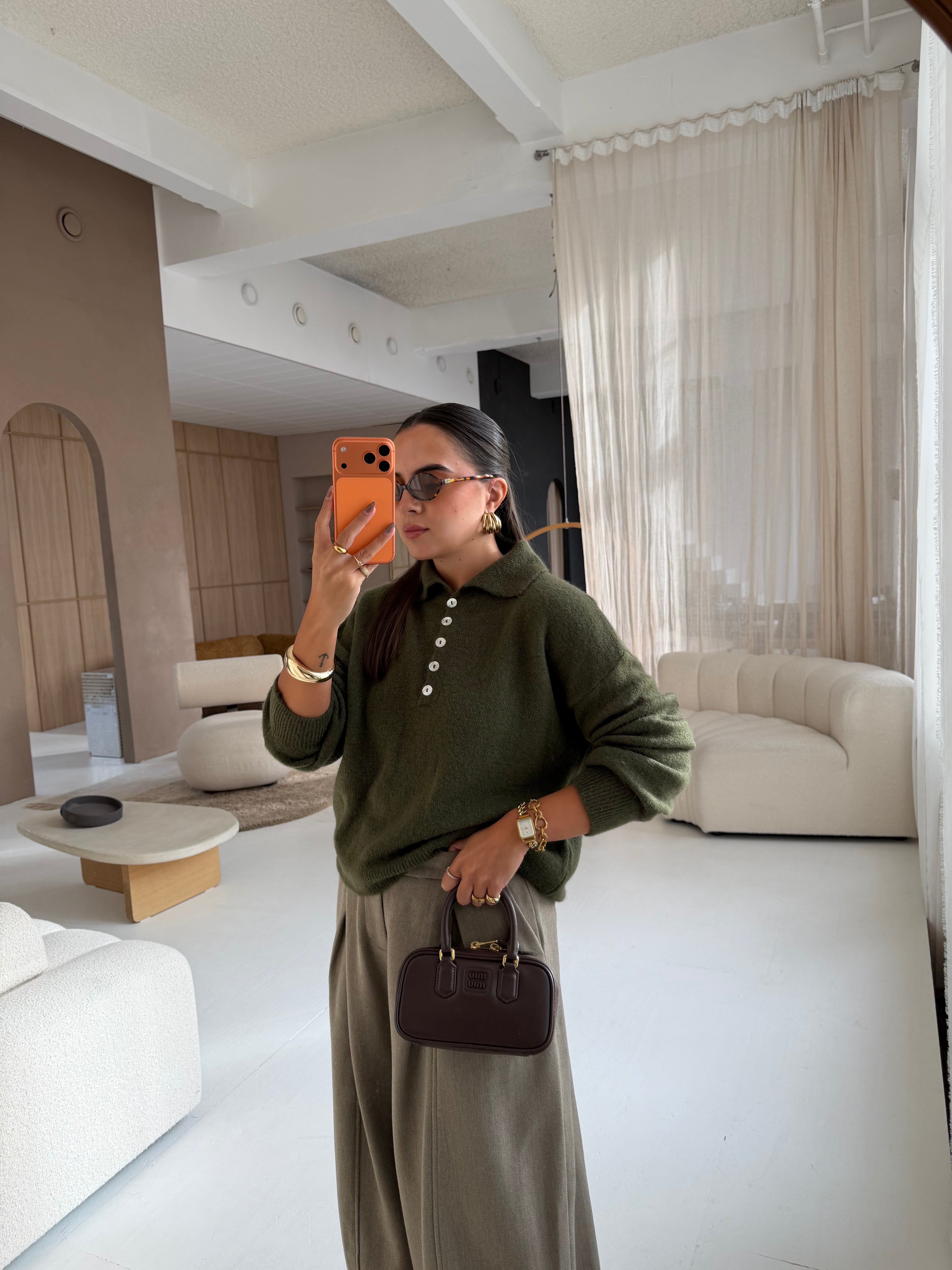 Pull alpaga boutons kaki (24658)