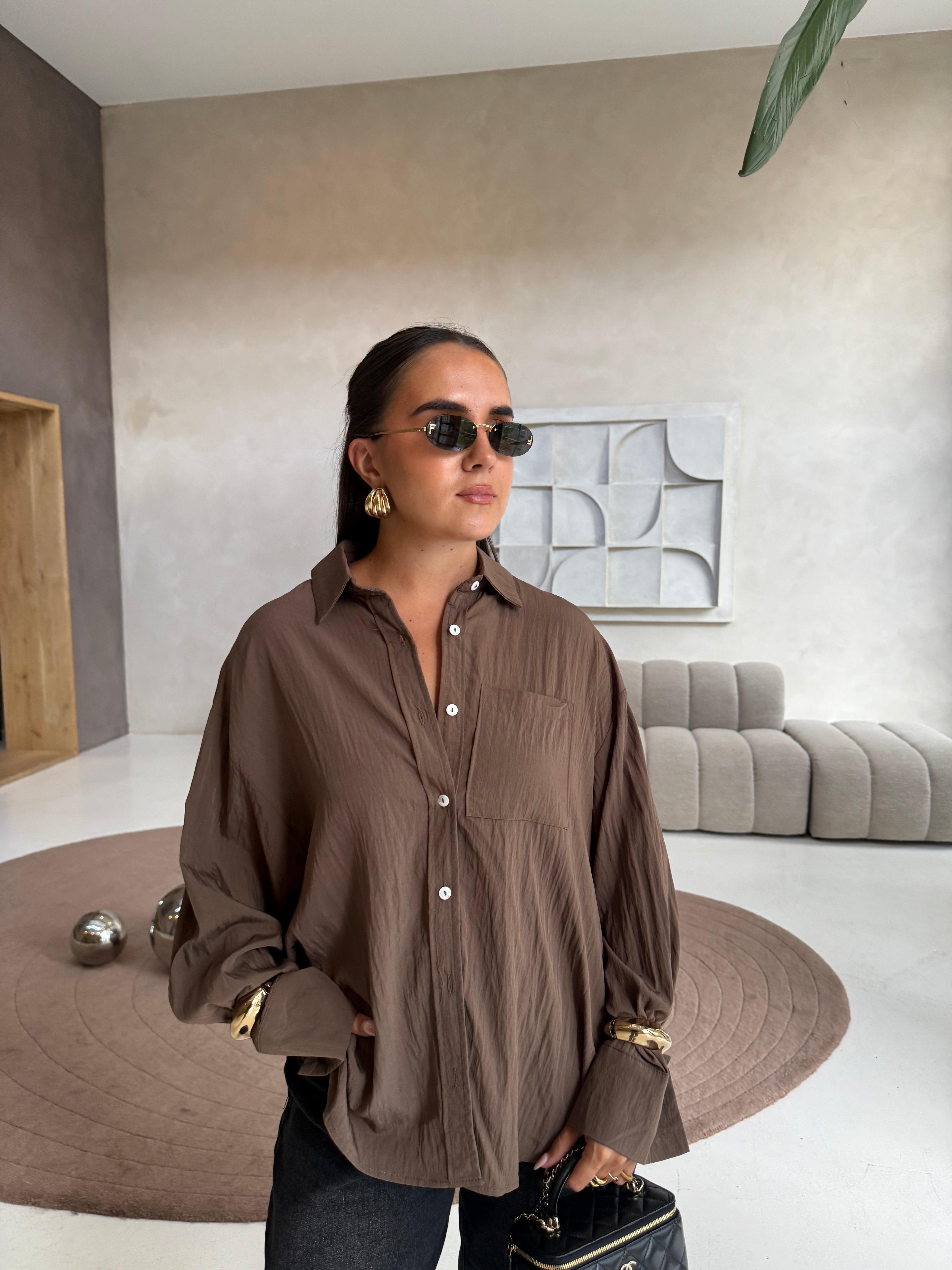 Chemise JANY poche marron (JY5105)