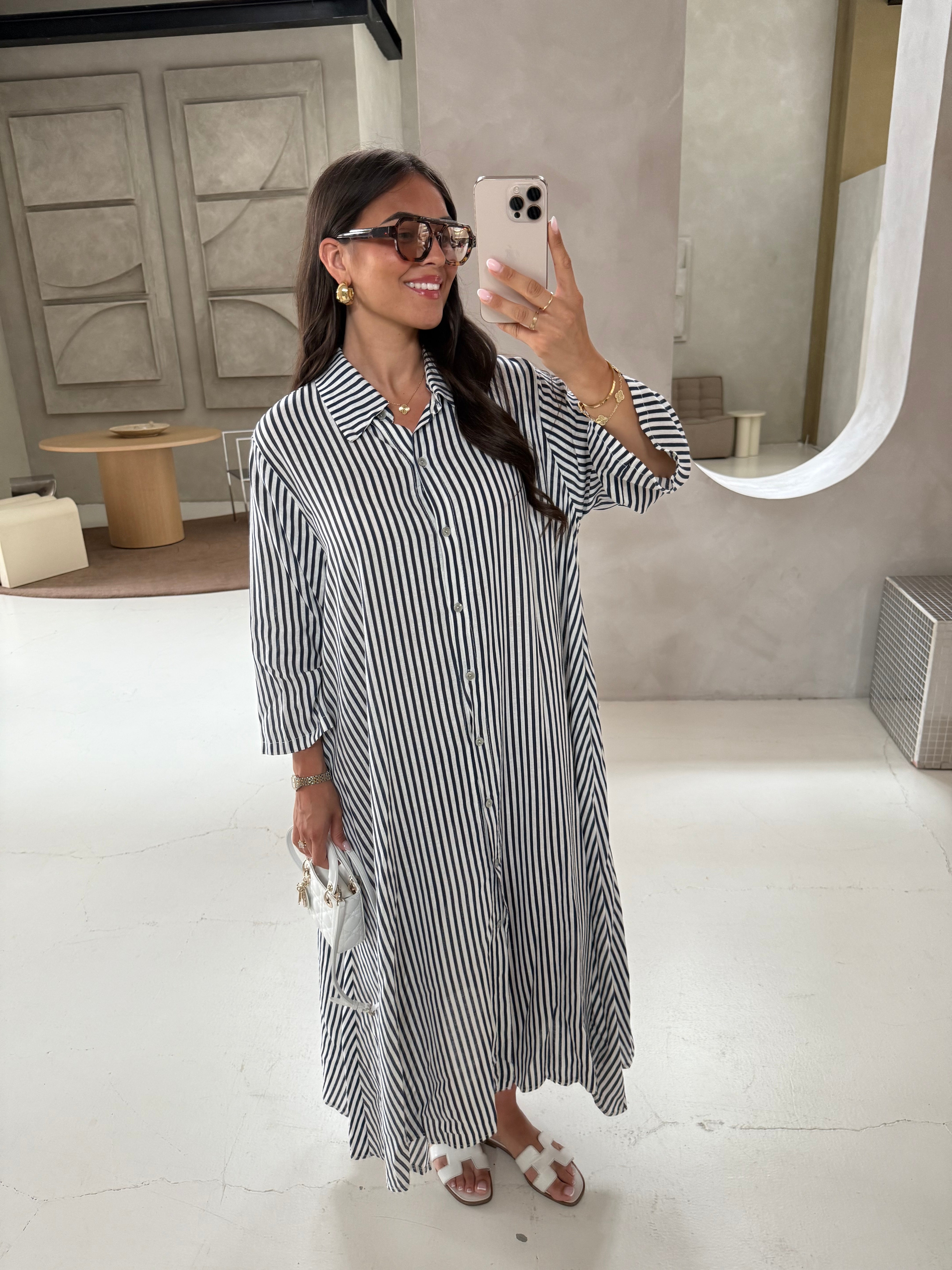 Robe MAXI lin rayures bleue marine