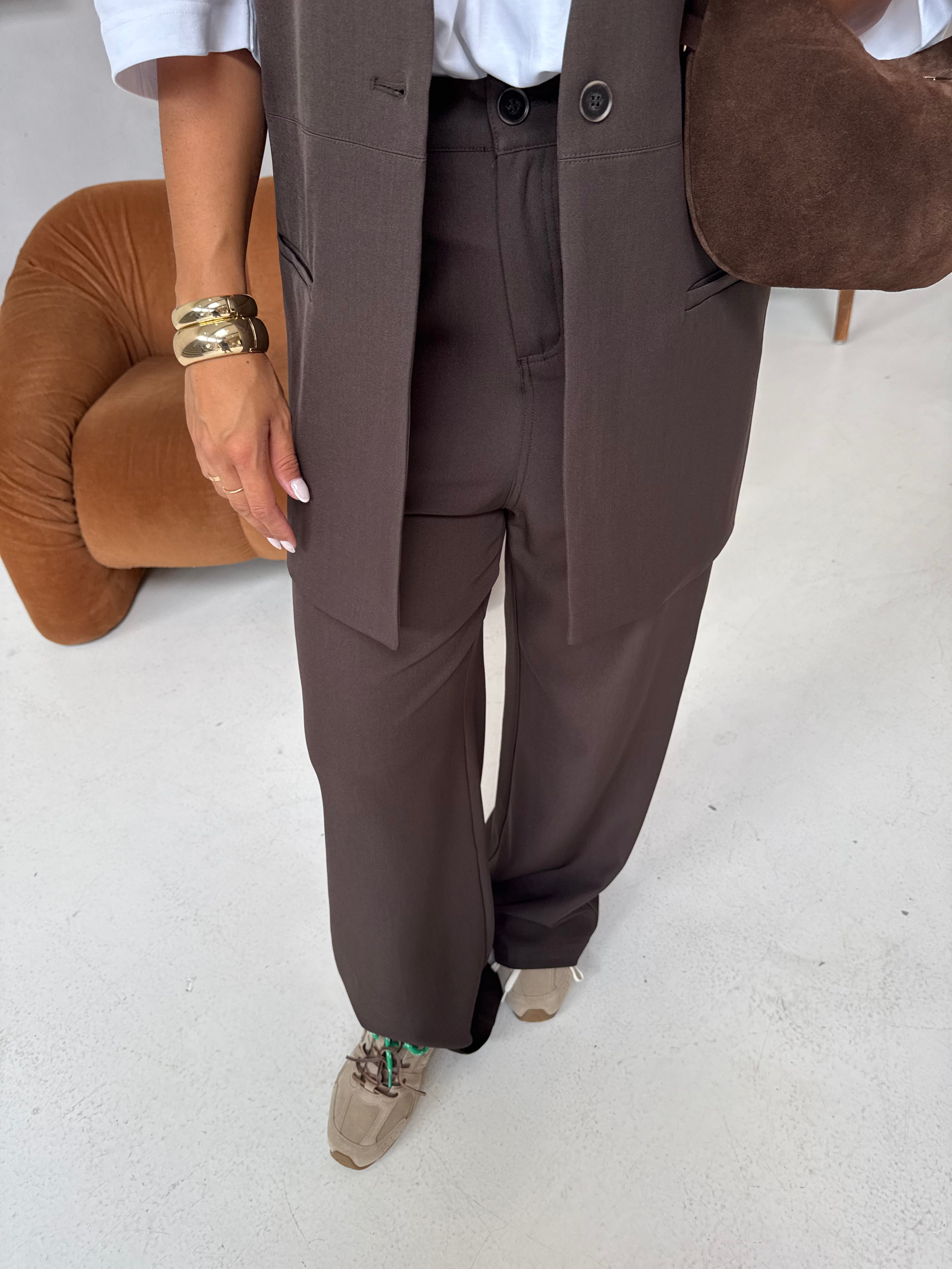 Pantalon droit basique marron (P25211)
