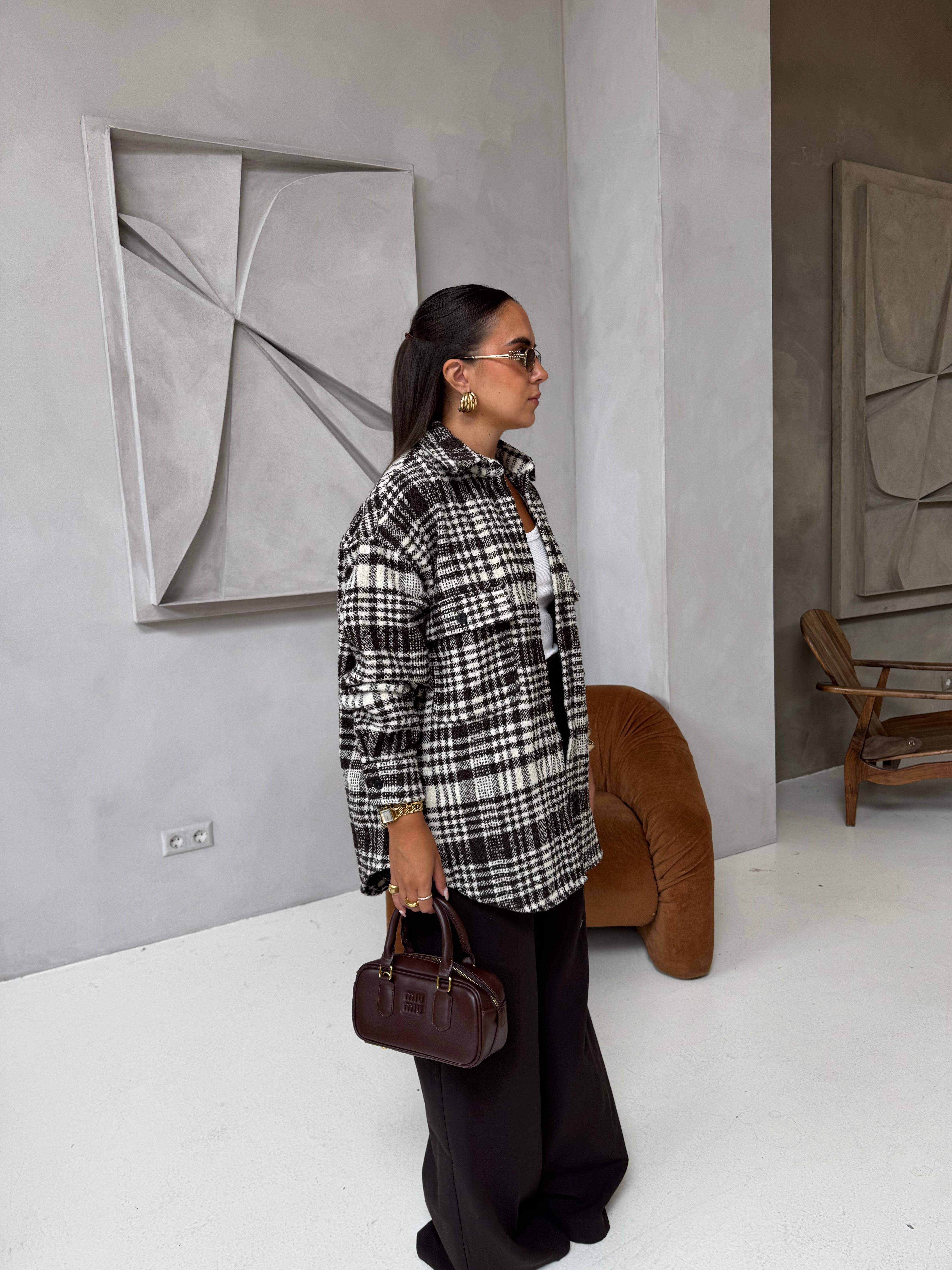 Veste à motif CARREAUX marron (W25215)