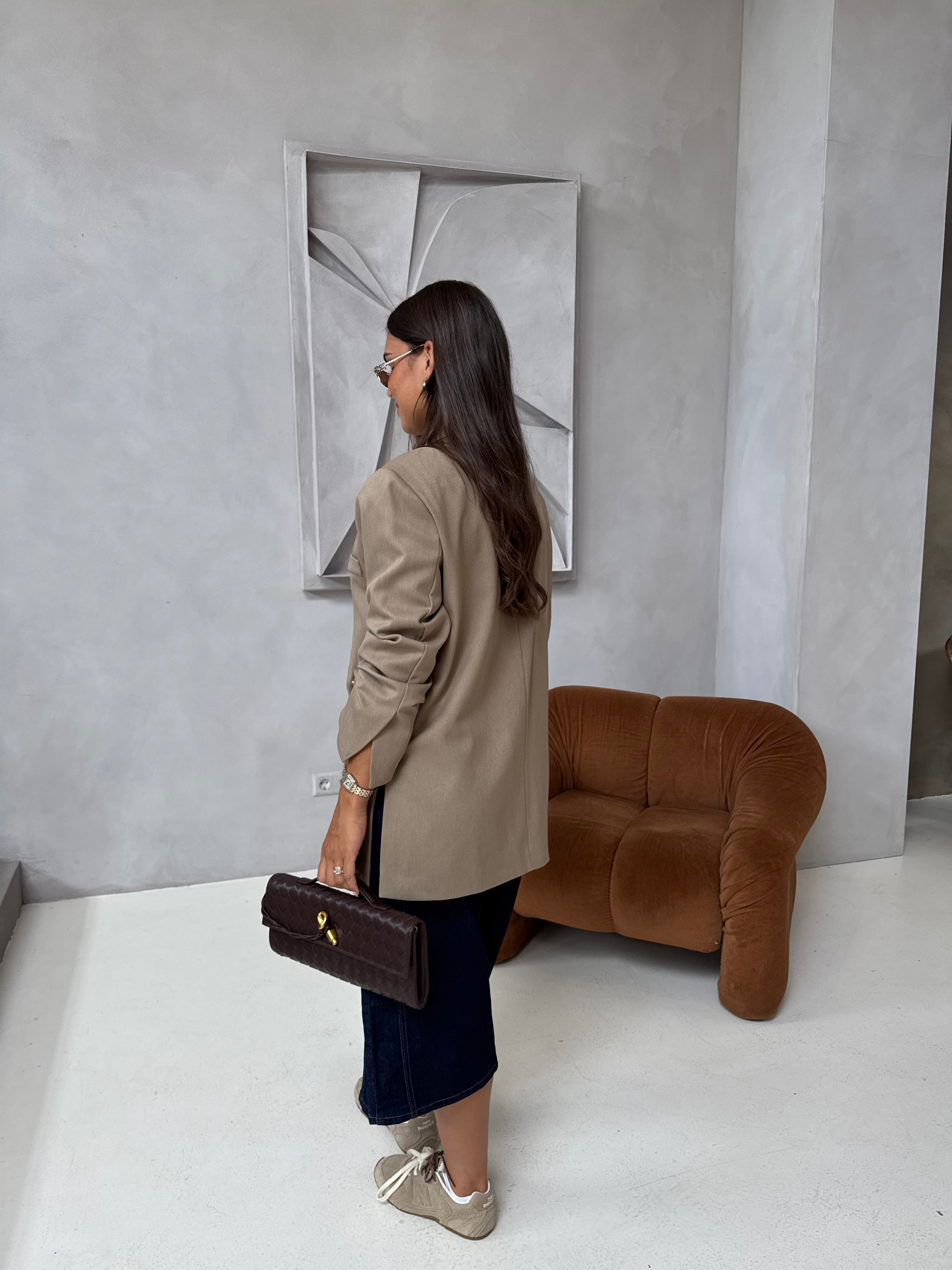 Blazer croisé beige 4 poches (W25201)
