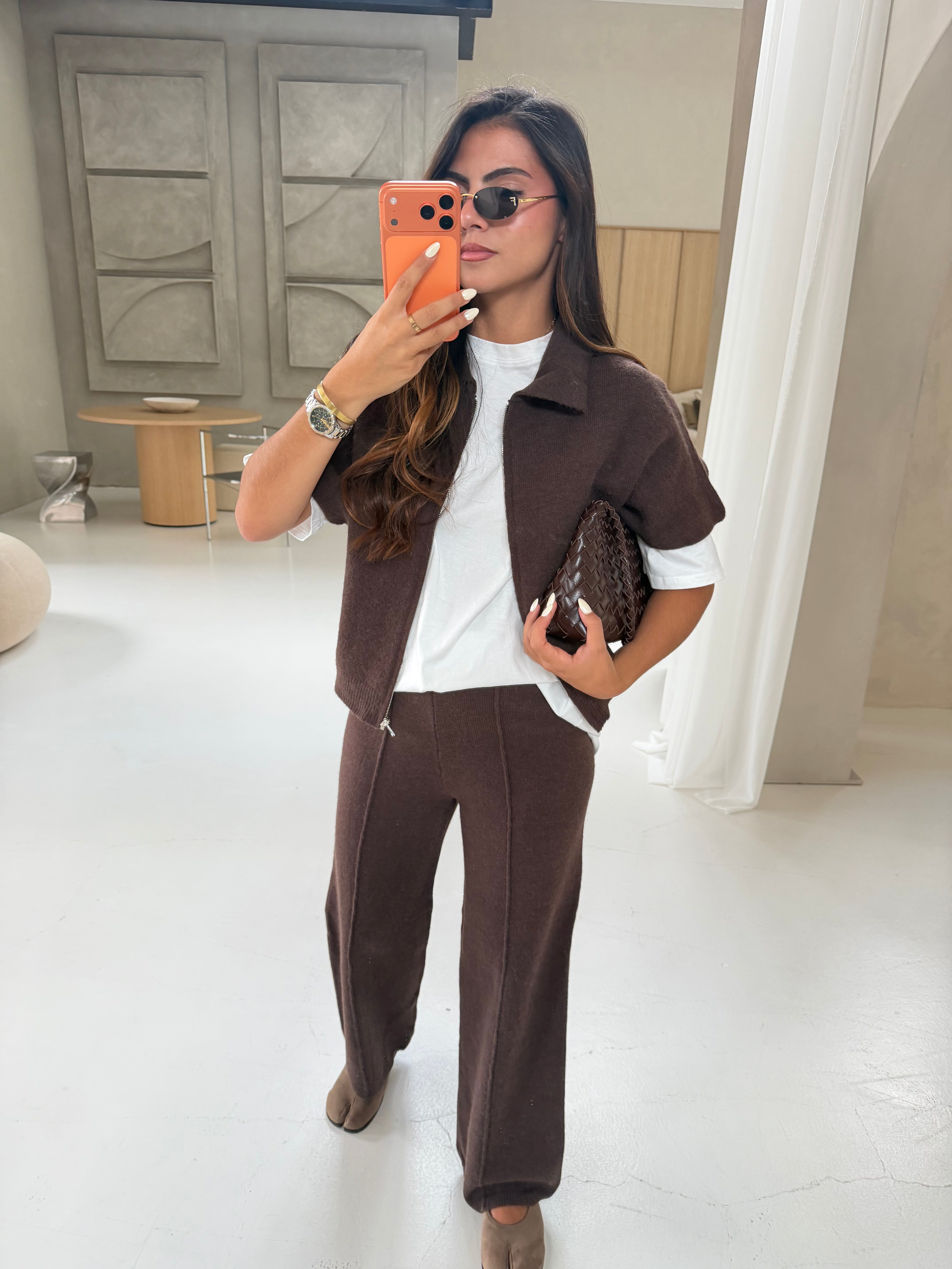 Ensemble gilet pantalon ELLE marron (LC398)