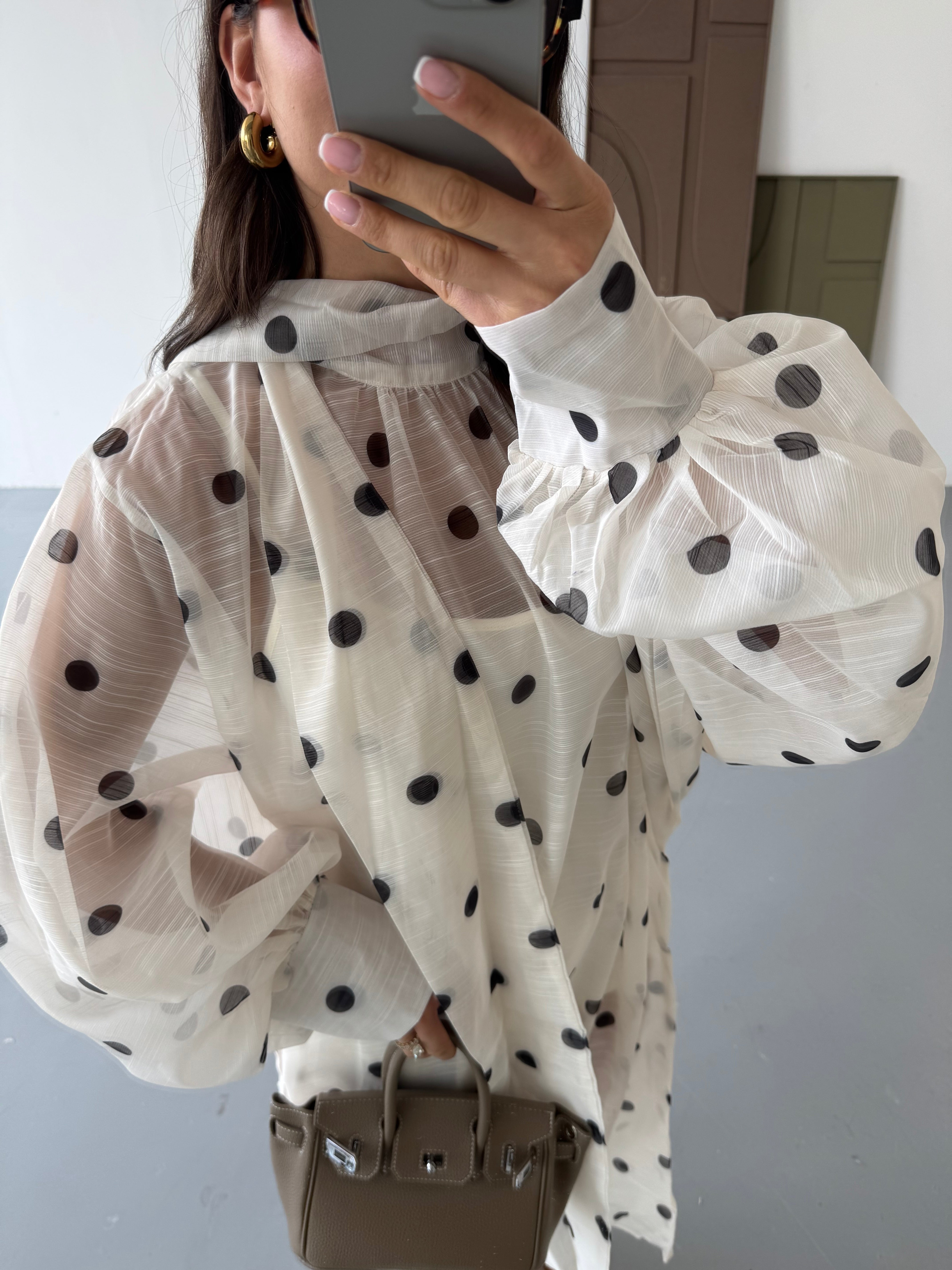 Robe longue pois beige (R10192)