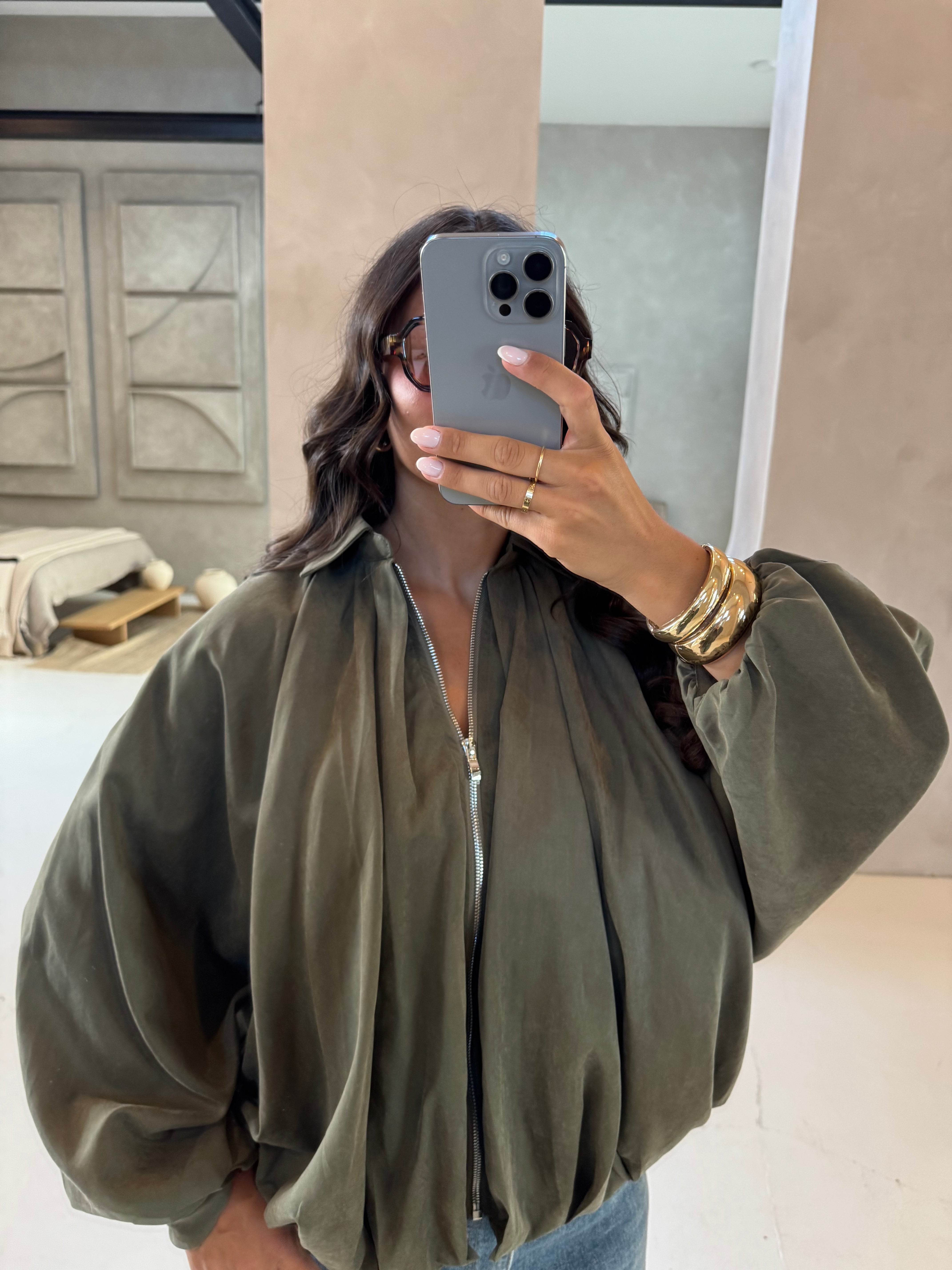 Veste ALICE manches bouffantes kaki (3812)