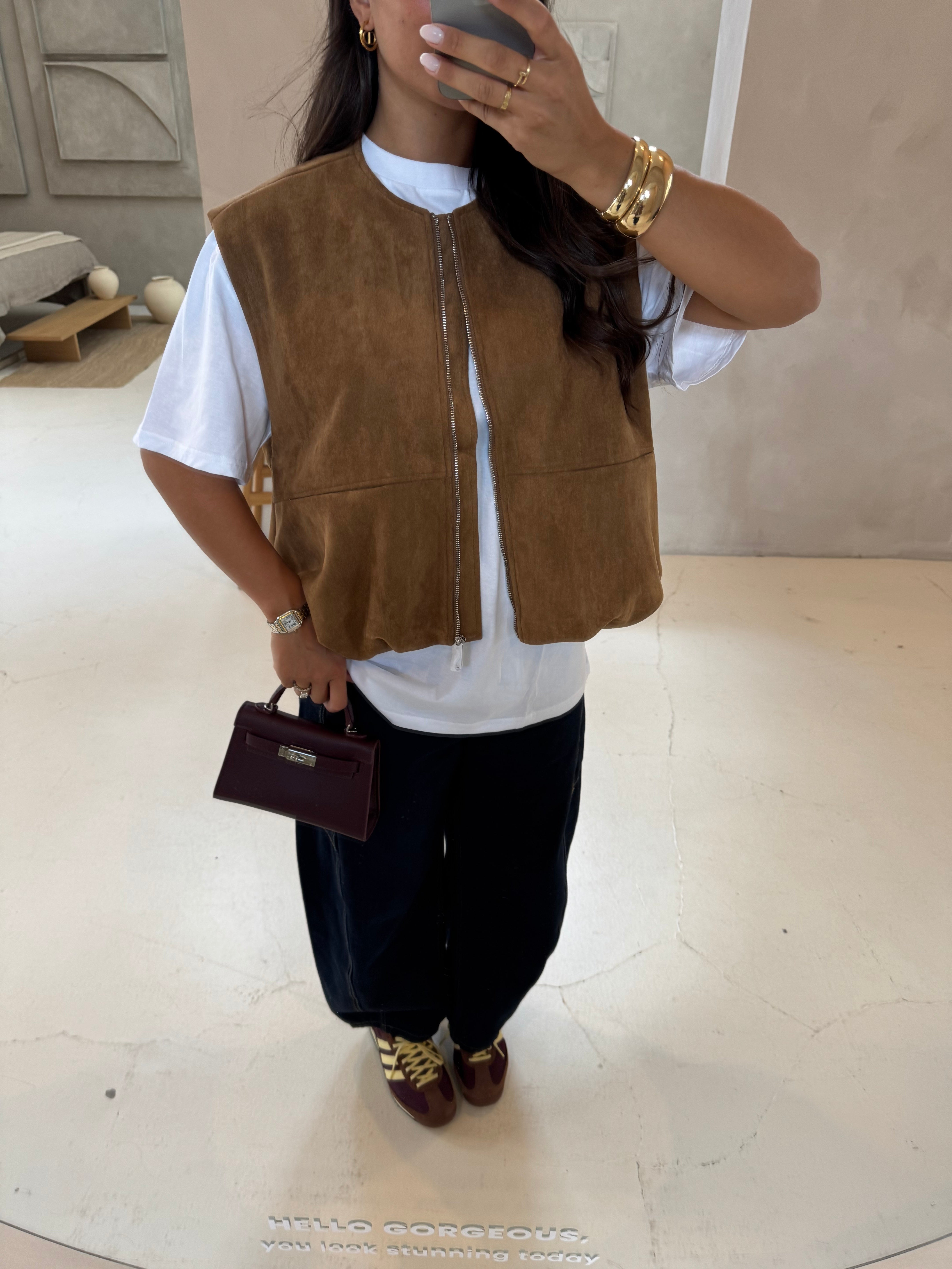 Veste ORLANA sans manches camel (7510)