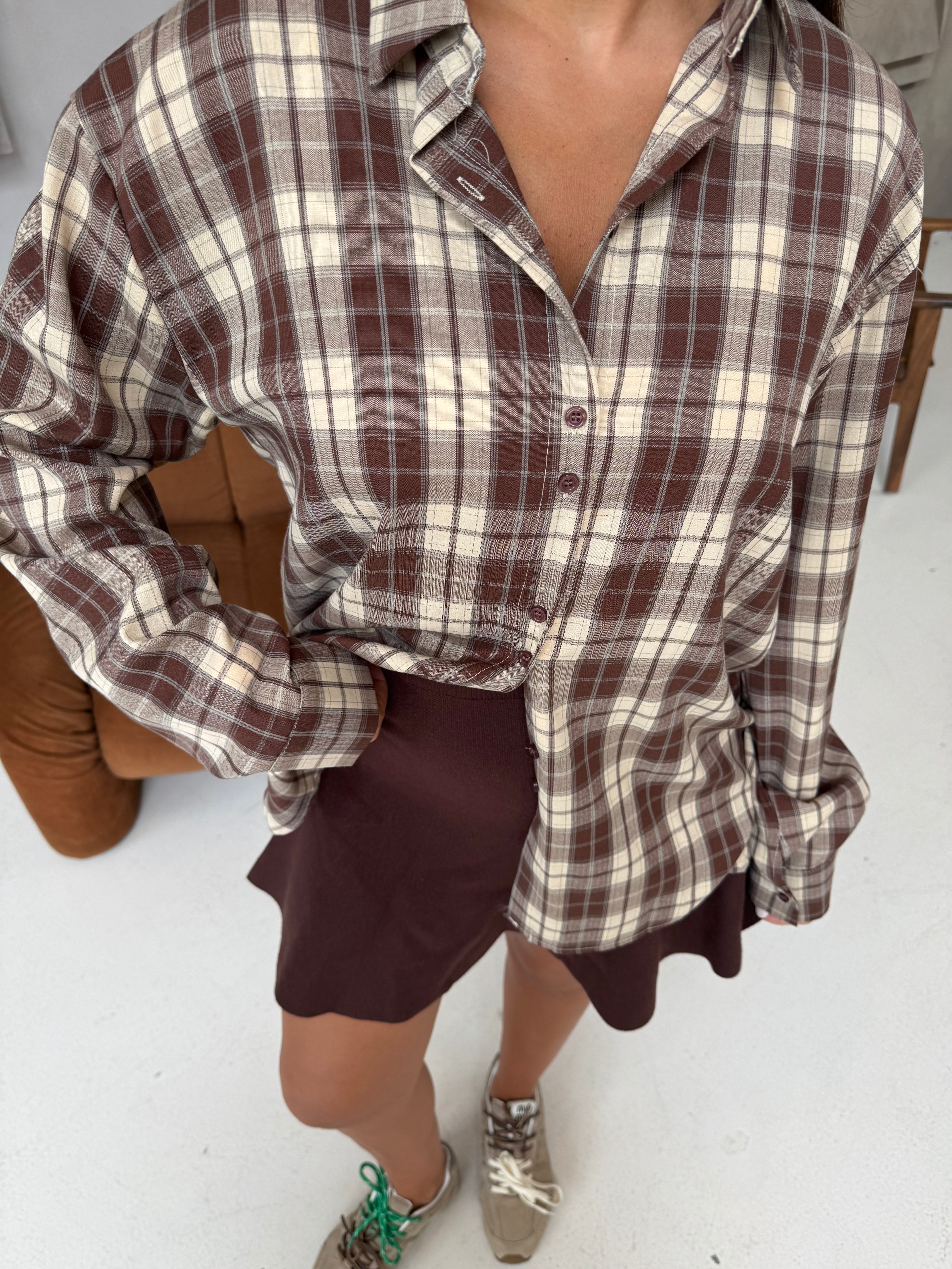 Chemise LYLY à carreaux beige marron (25CY906)