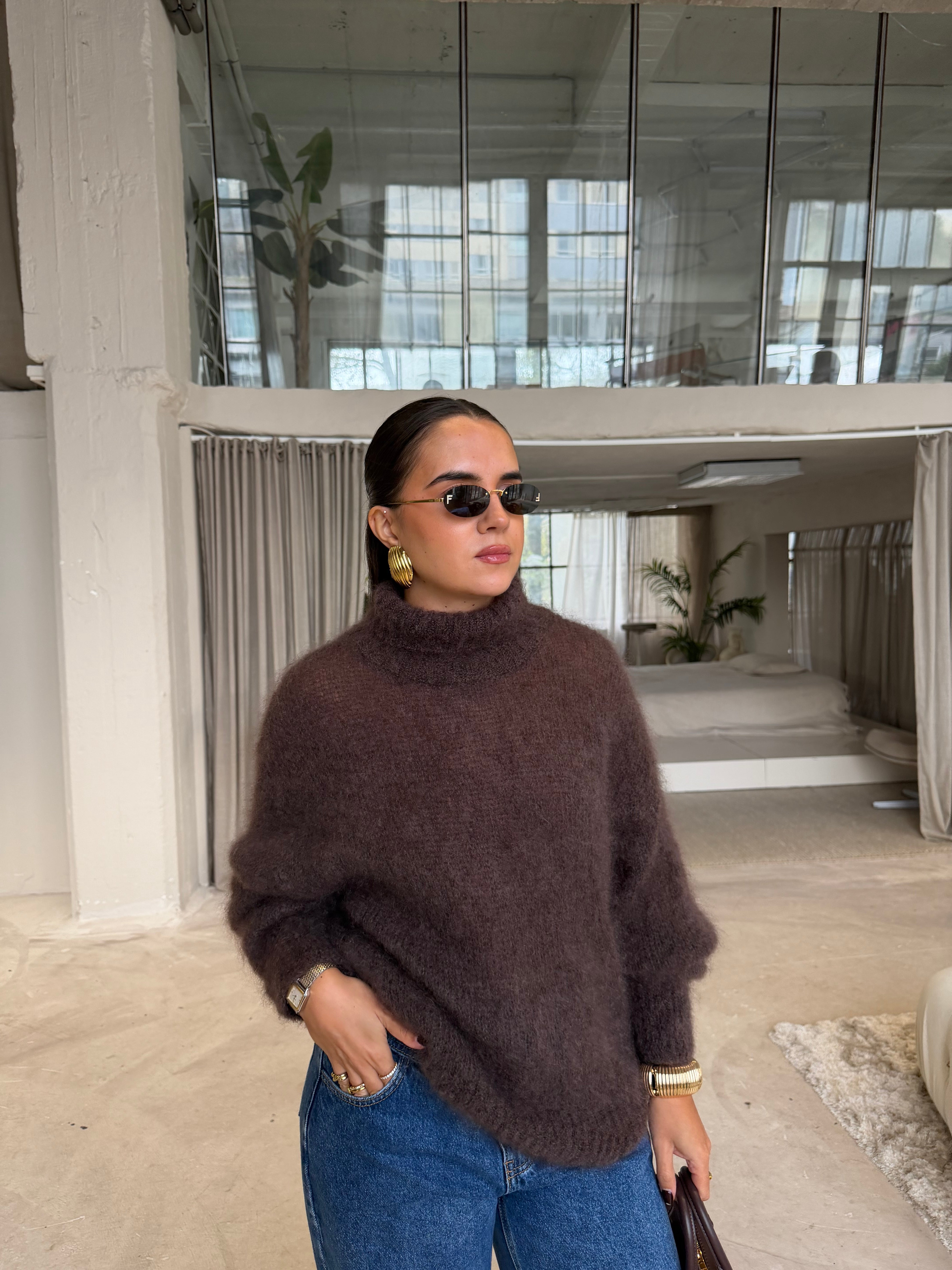 Pull col roulé MOHAIR marron