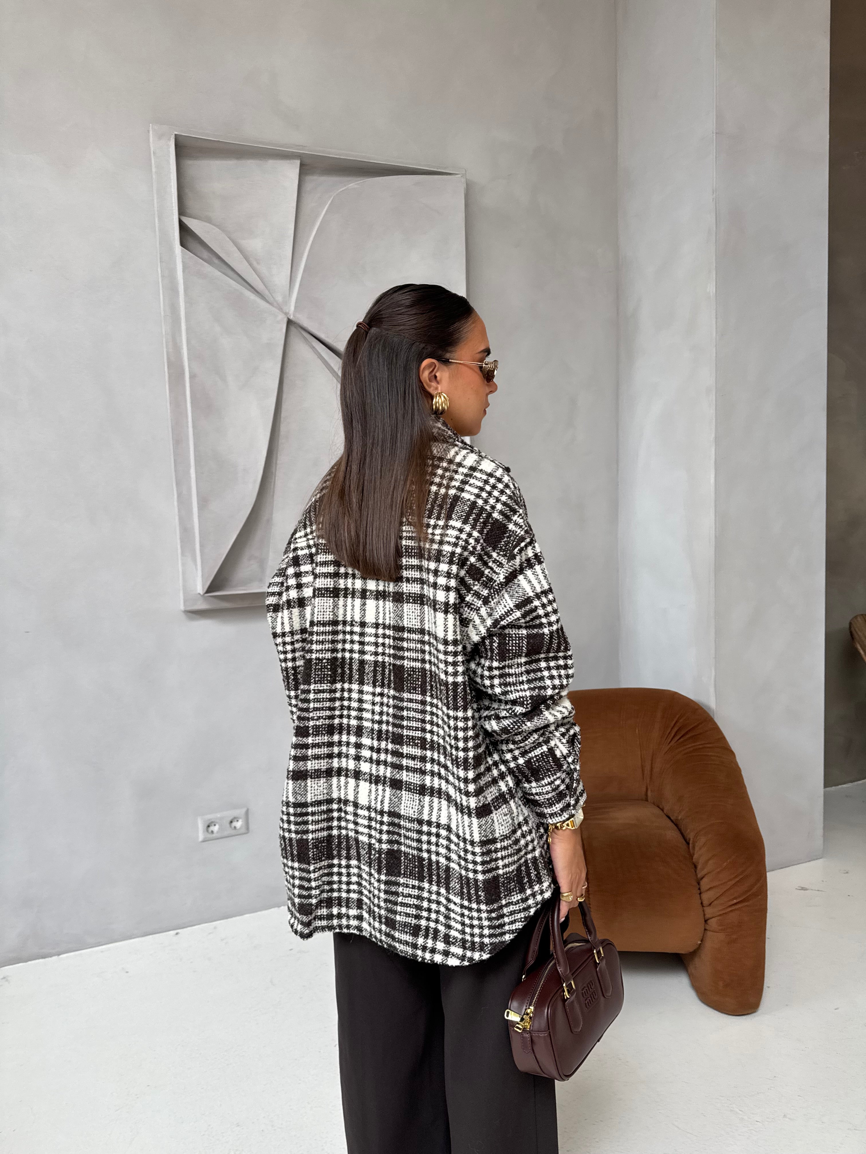 Veste à motif CARREAUX marron (W25215)