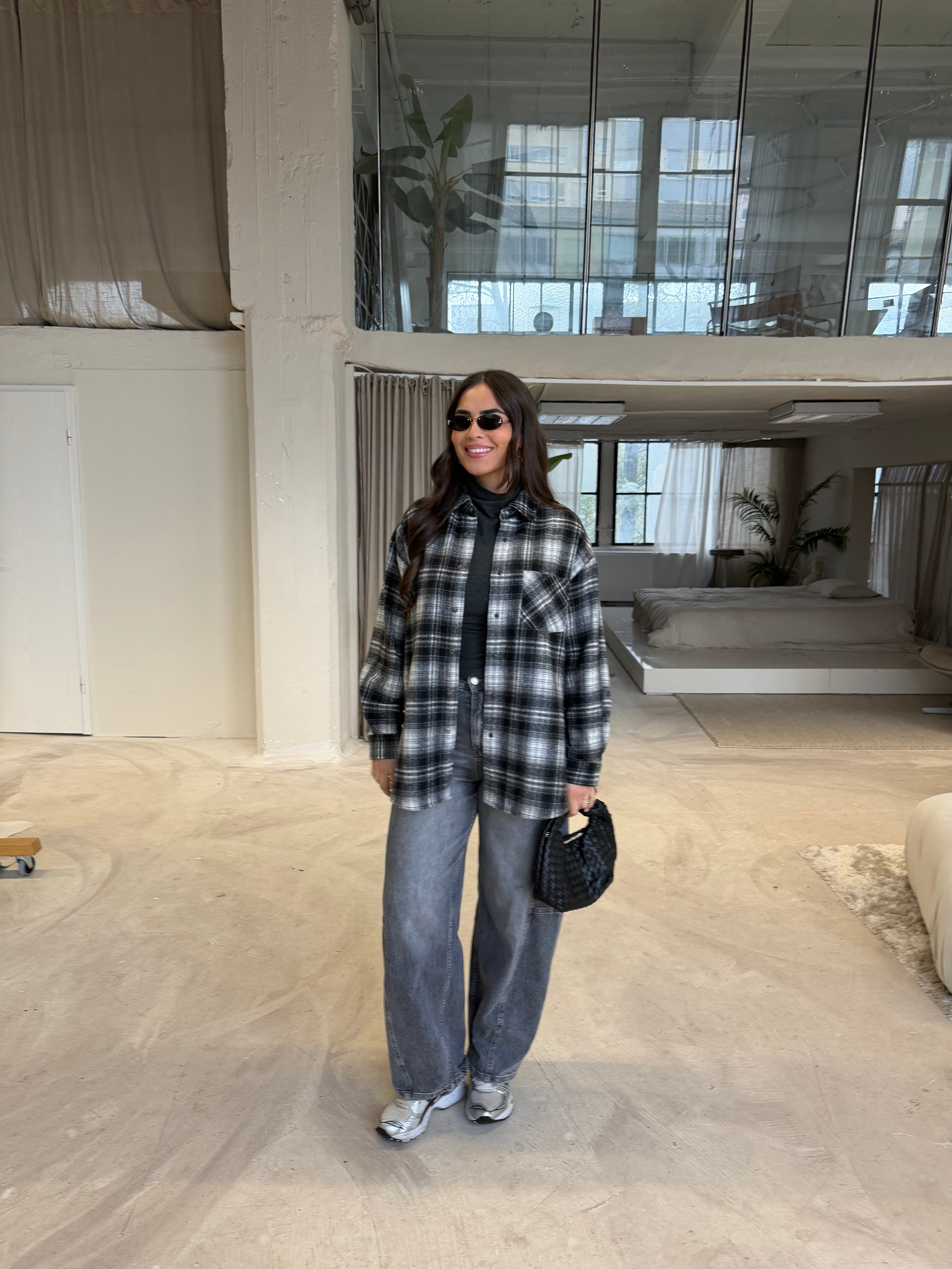 Chemise et col roulé carreaux noire (MA7658)