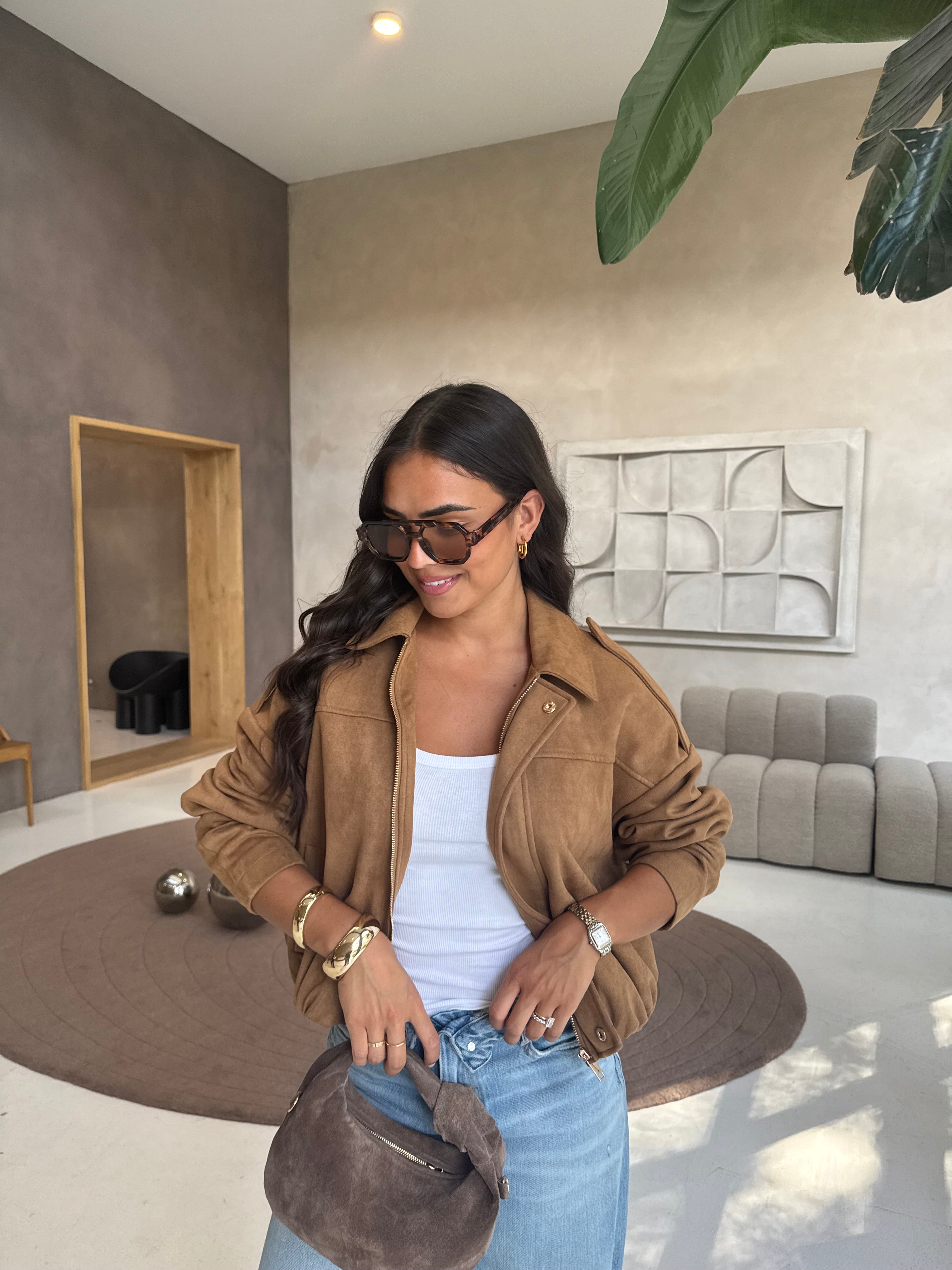 Bomber MELANY effet daim camel (8788)