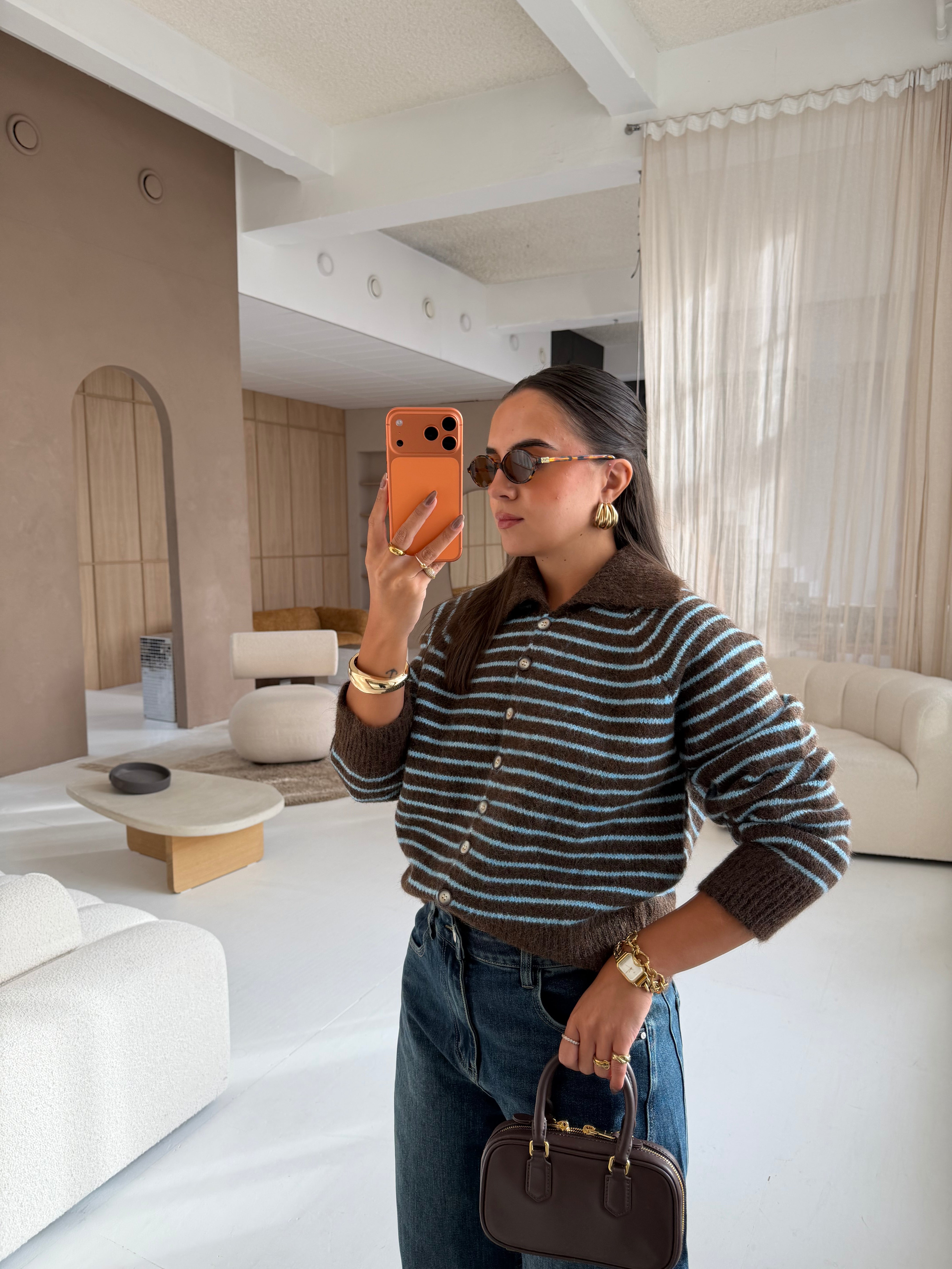 Pull rayures gilet marron (6230)