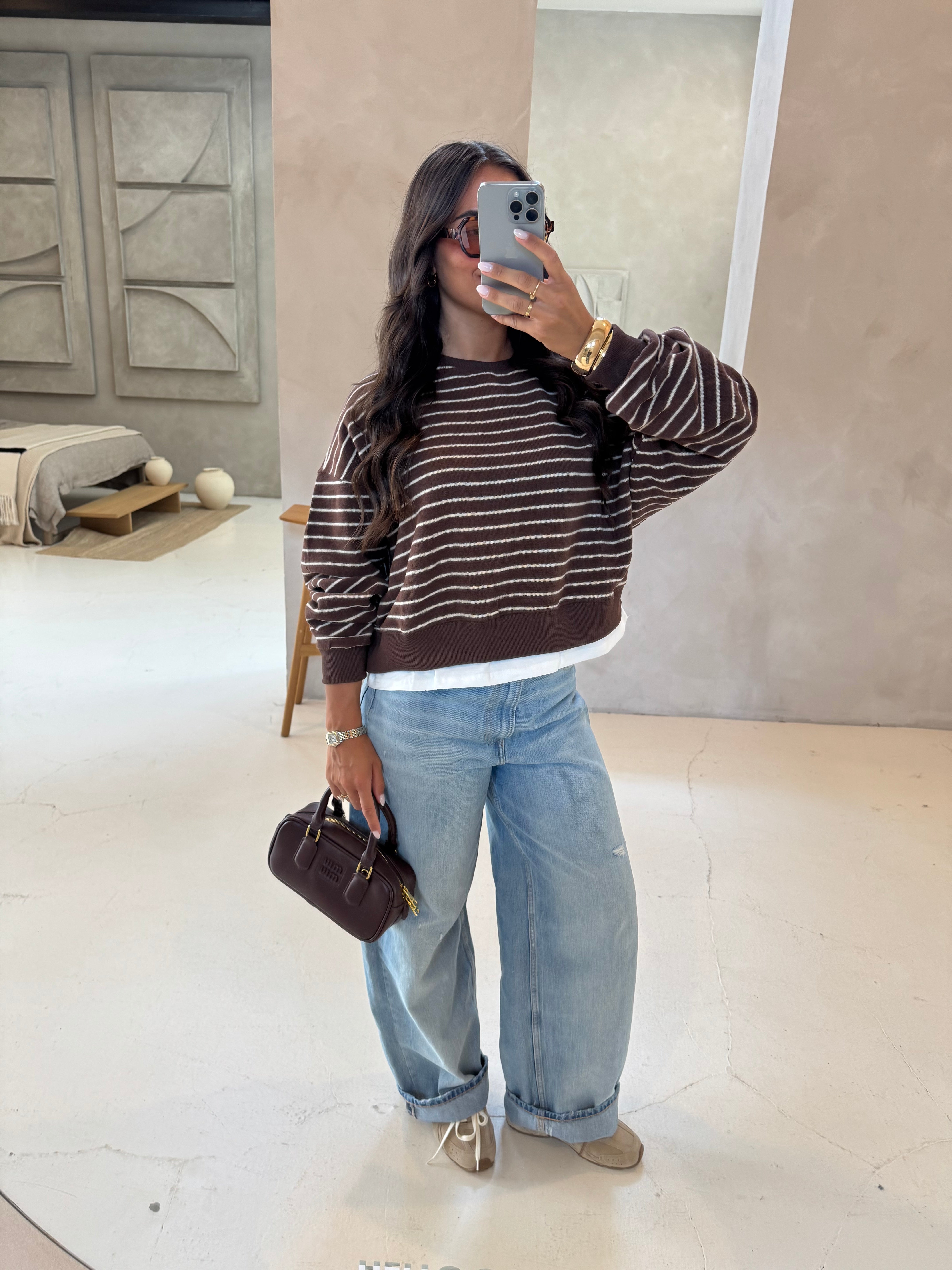 Pull tshirt à rayures marron (46018)