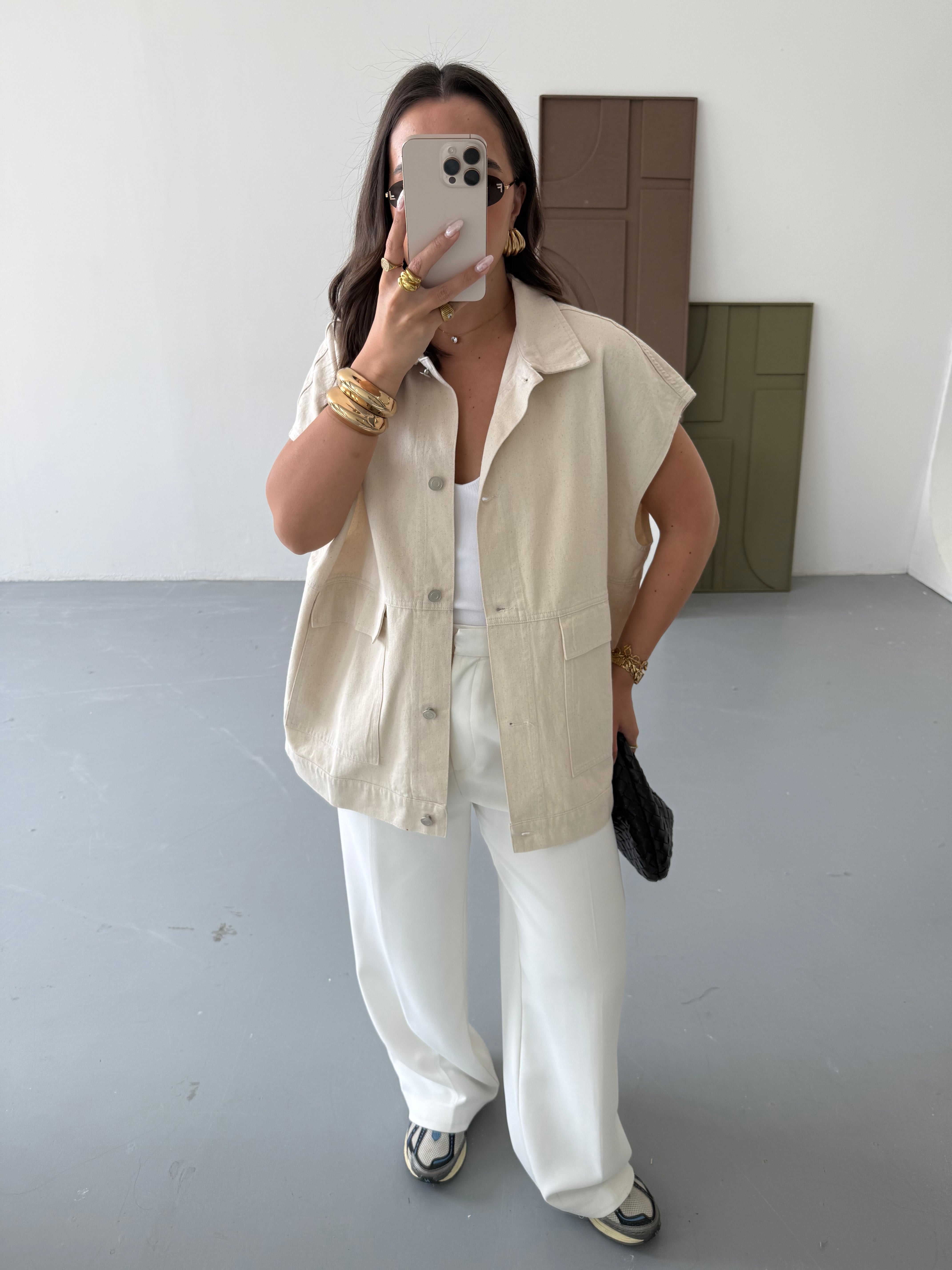 Veste LILA sans manche en jean beige (41047)