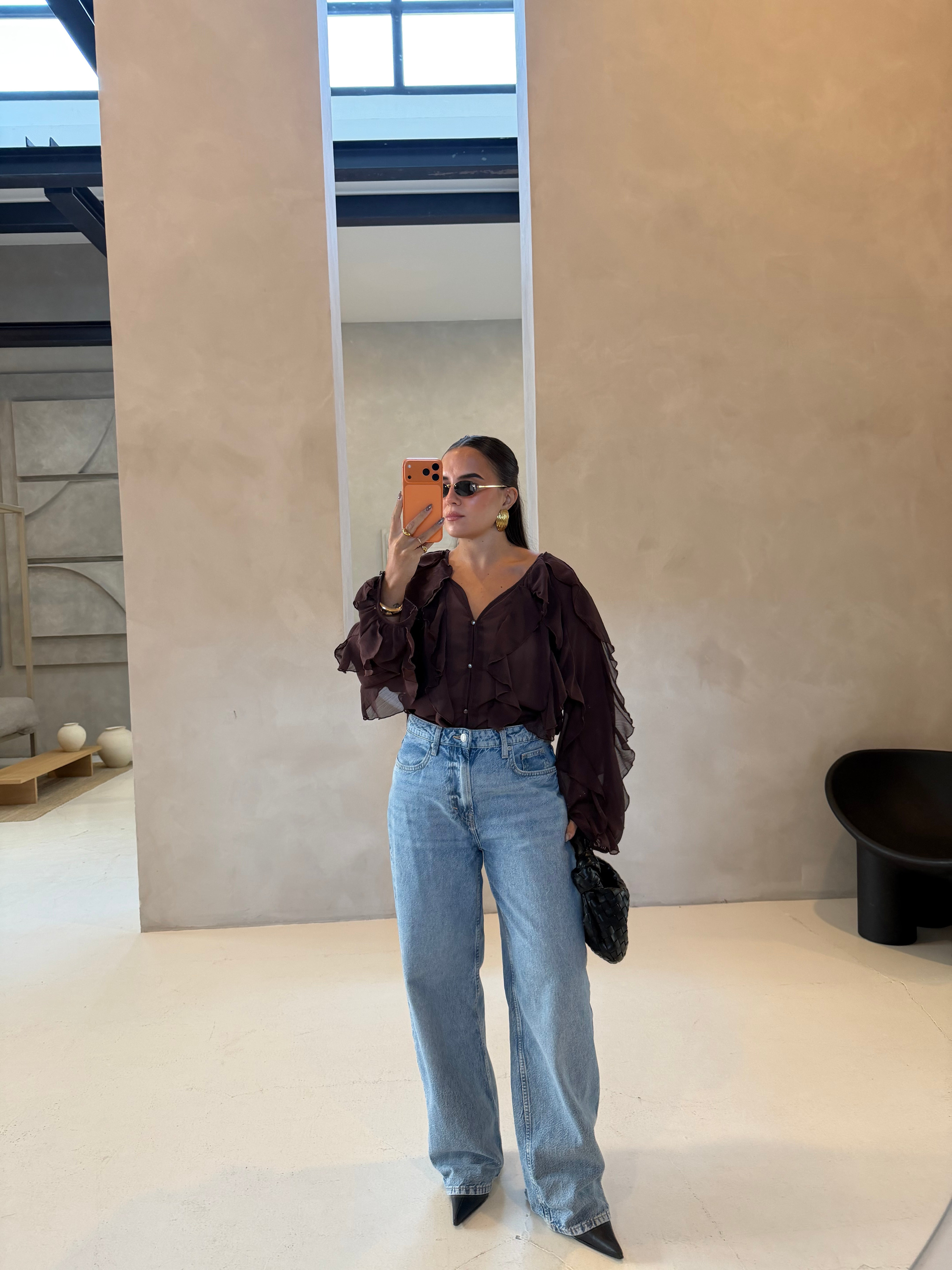 Chemise volant marron (3788)