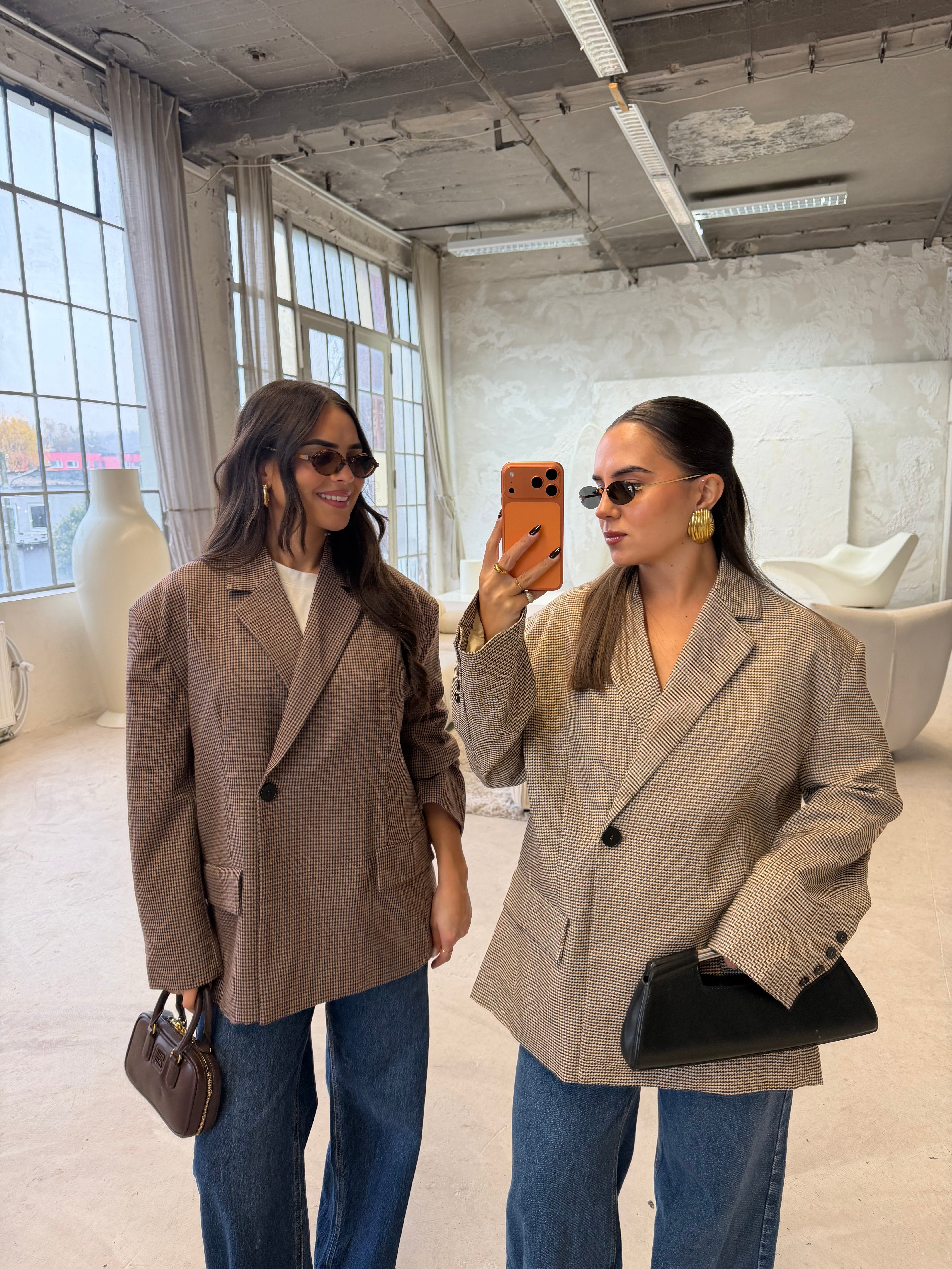 Blazer pied de poule beige