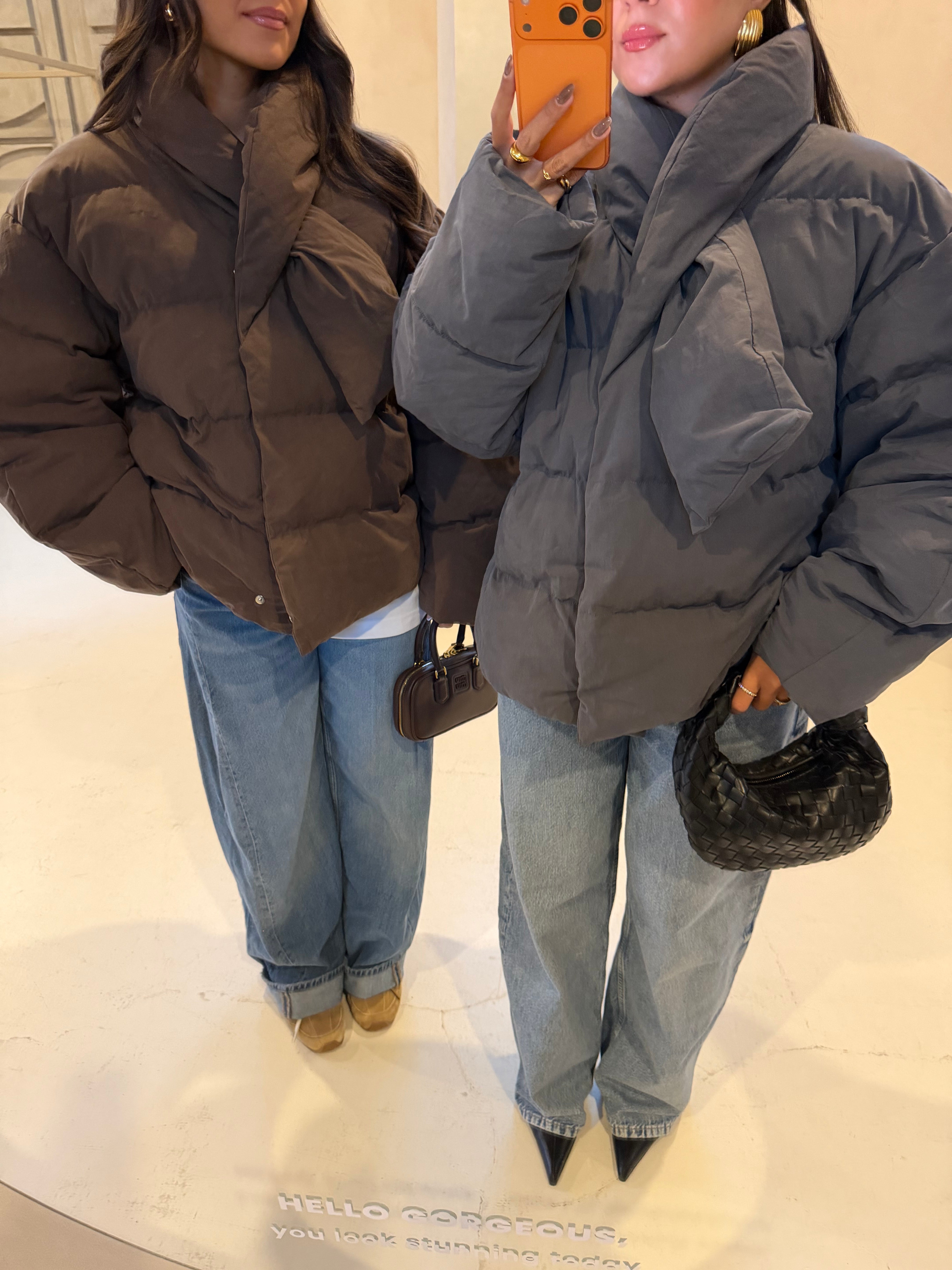 Doudoune courte marron (W25206)