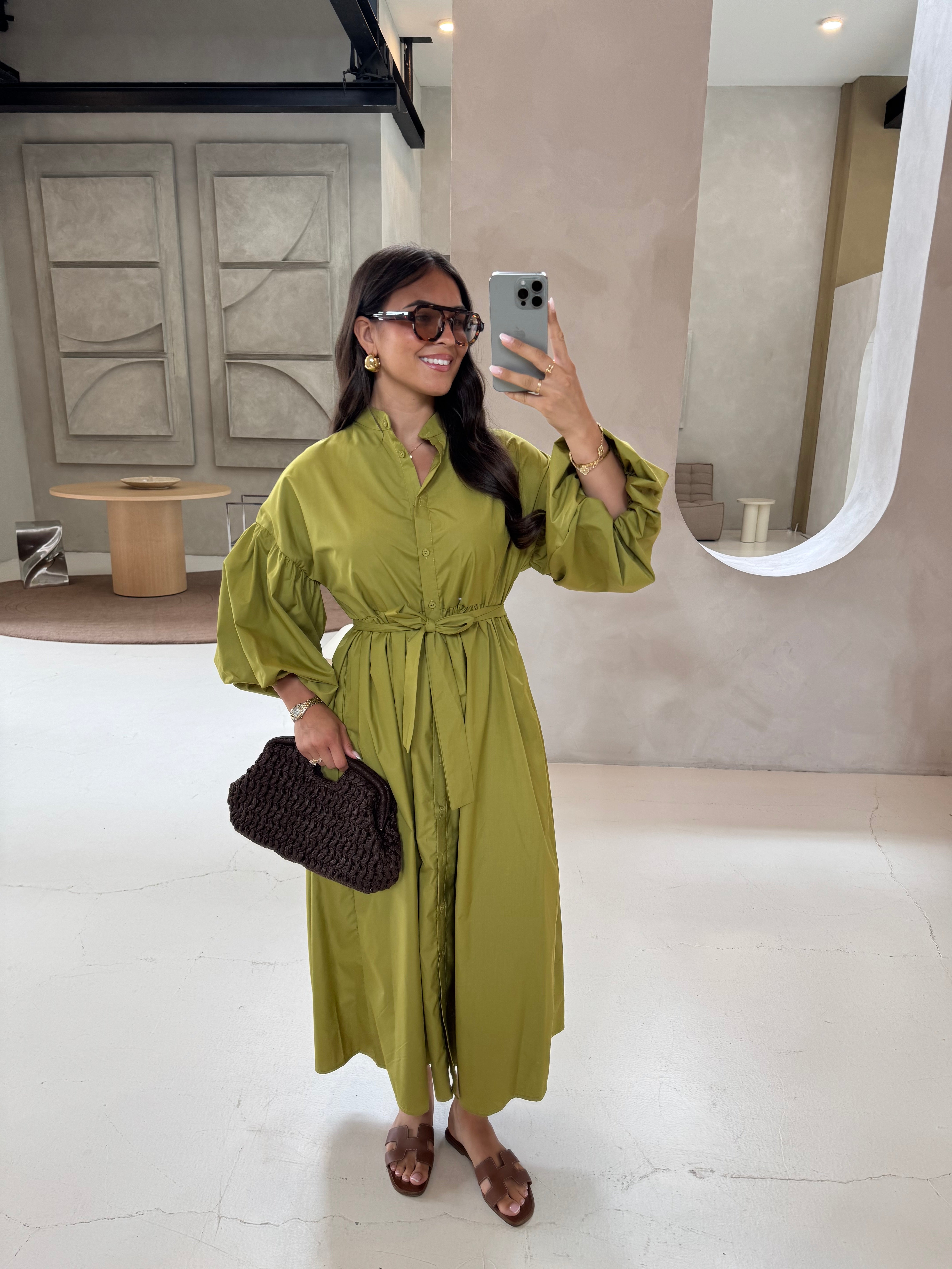 Robe longue manche bouffante olive (SC208)