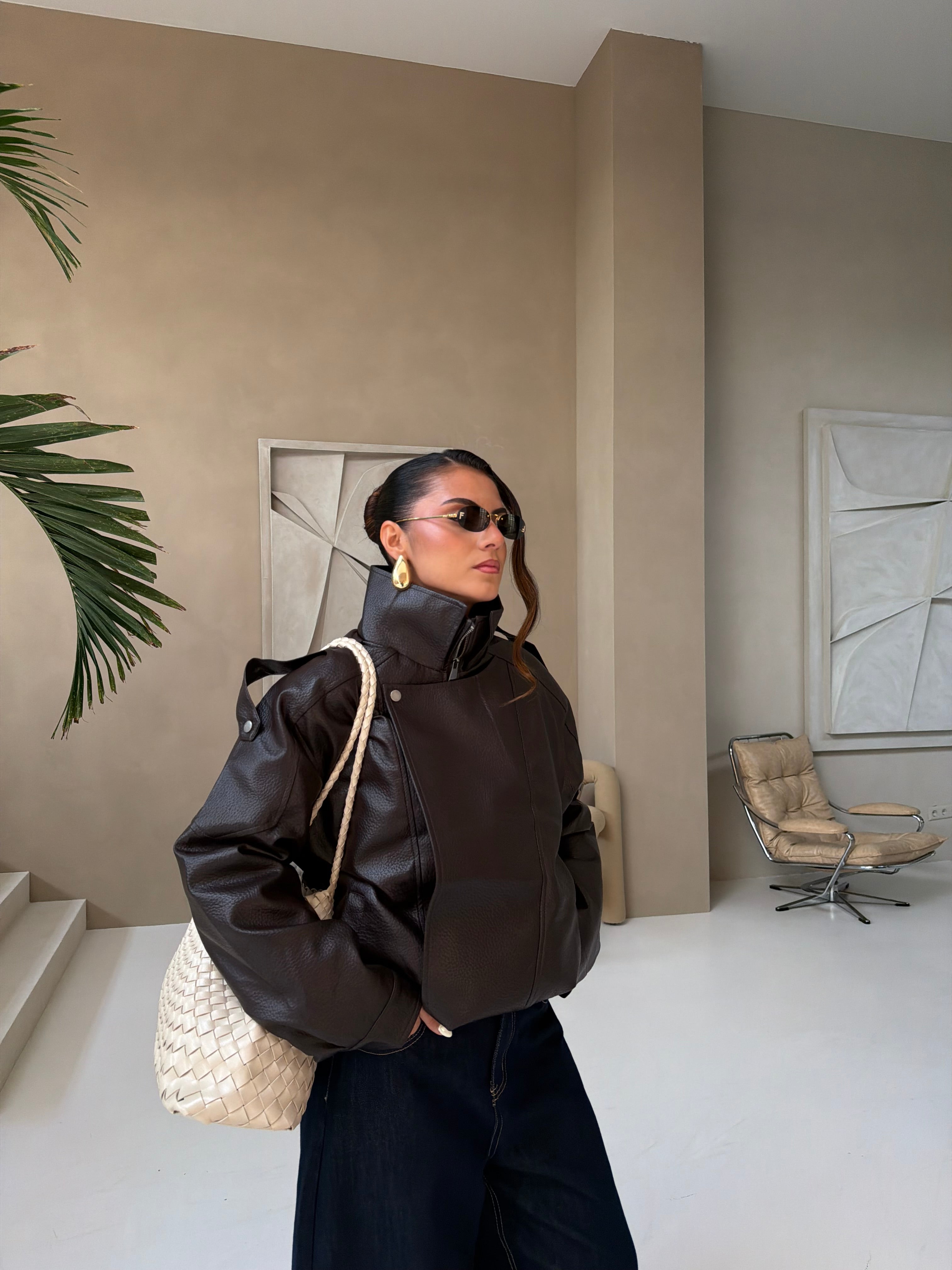 Veste LESLIE entièrement fourrée simili marron (HM-869)