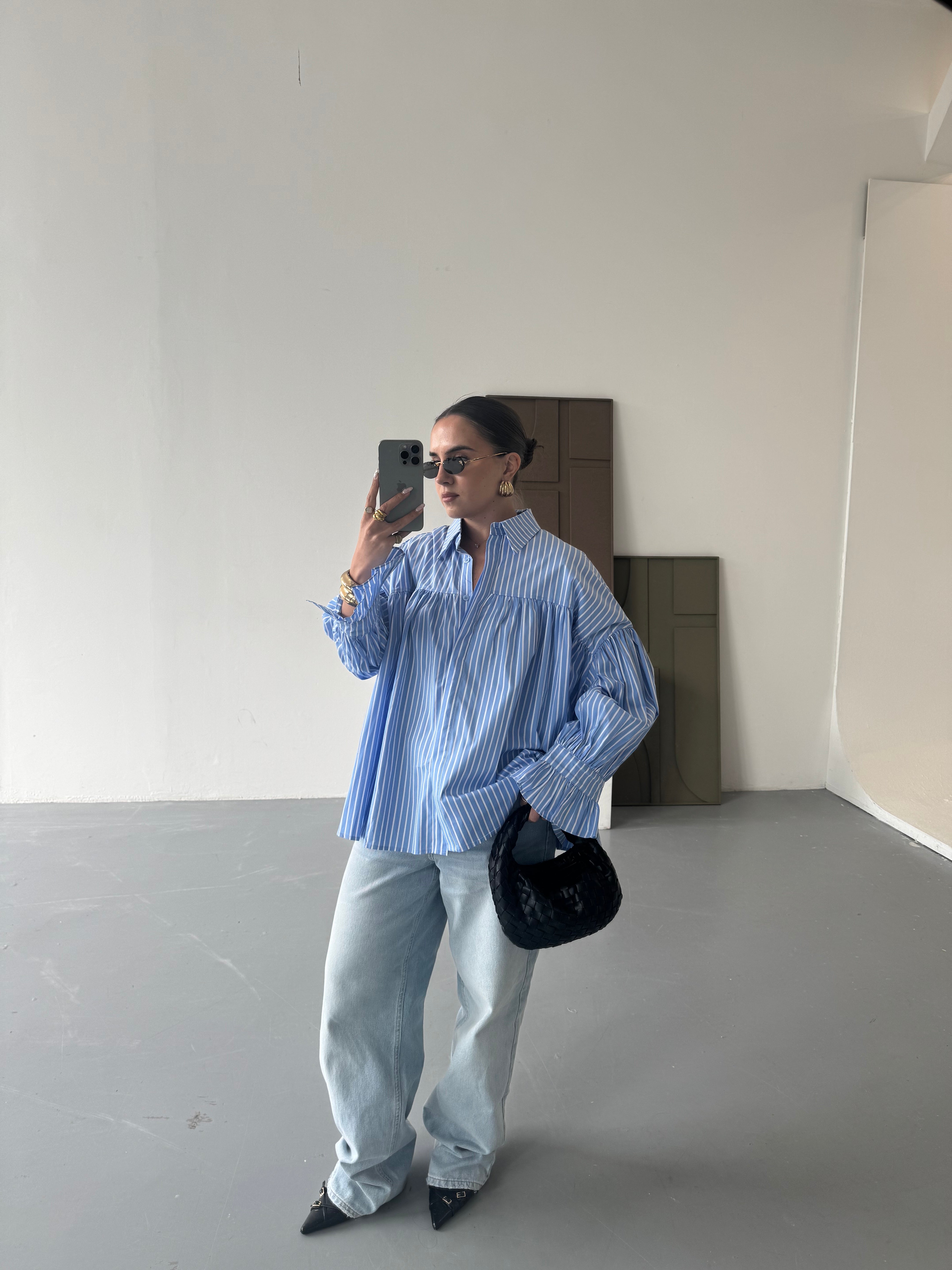 Chemise VOLANT rayures bleue (KC841)