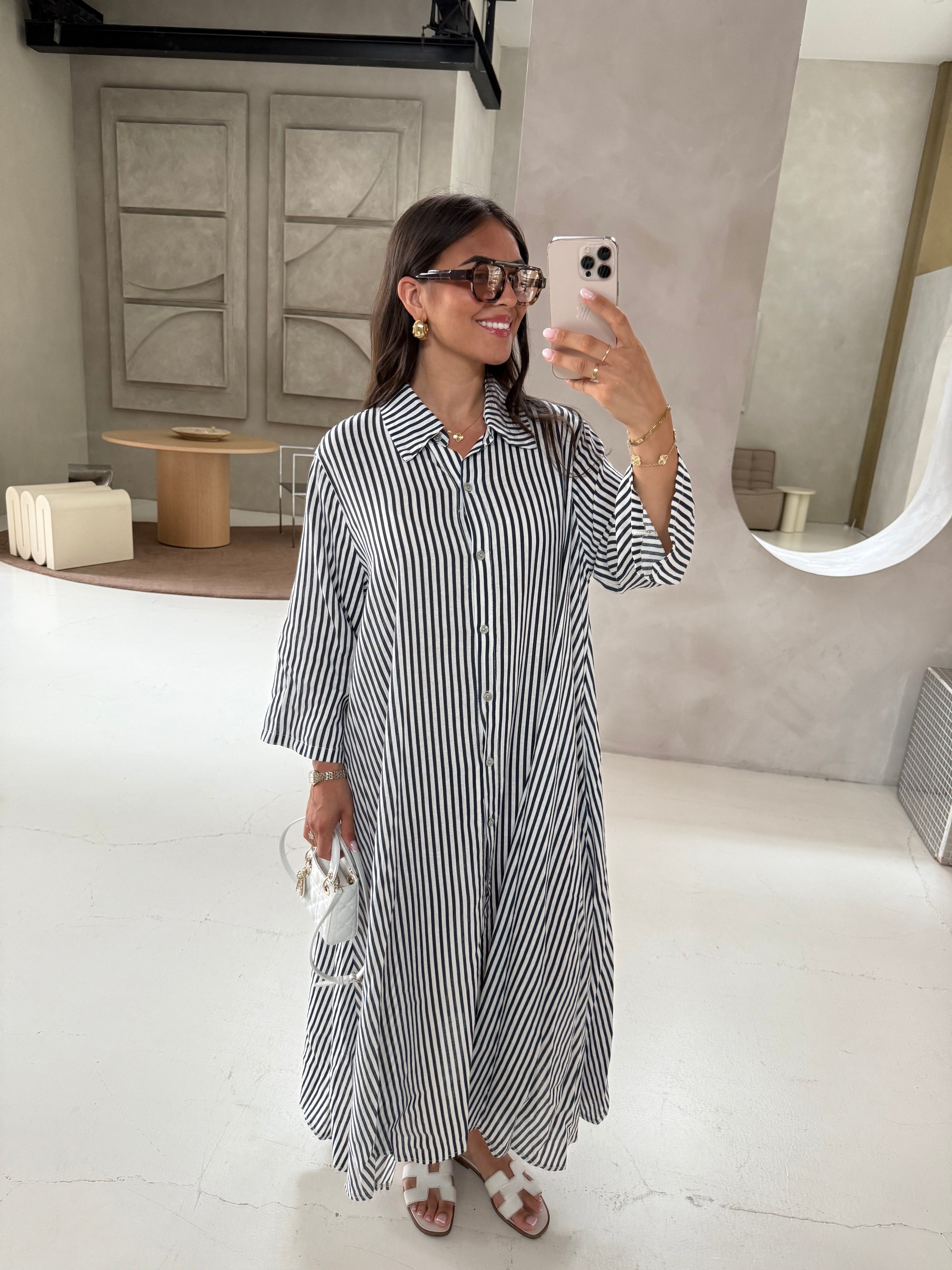 Robe MAXI lin rayures bleue marine