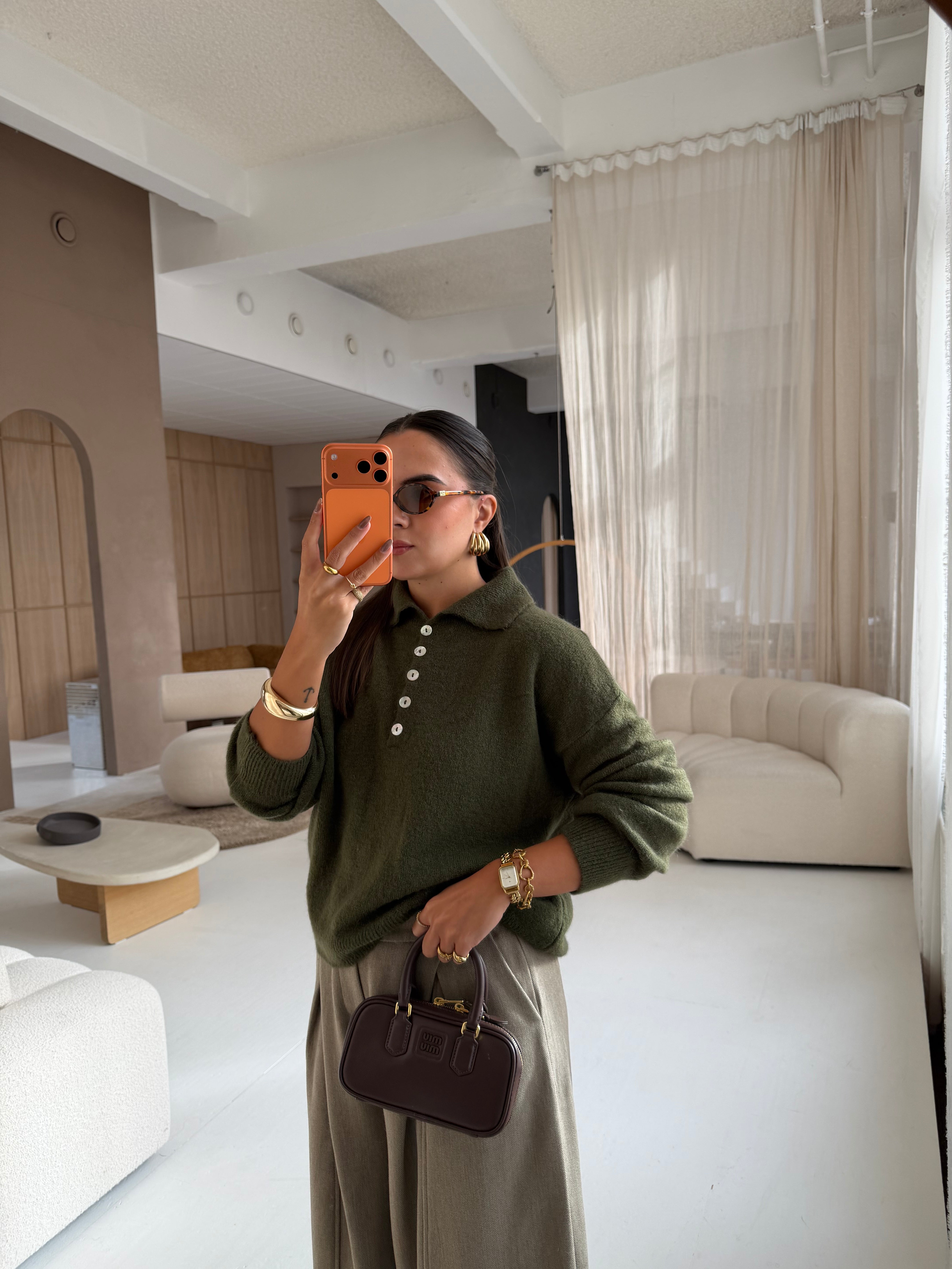 Pull alpaga boutons kaki (24658)