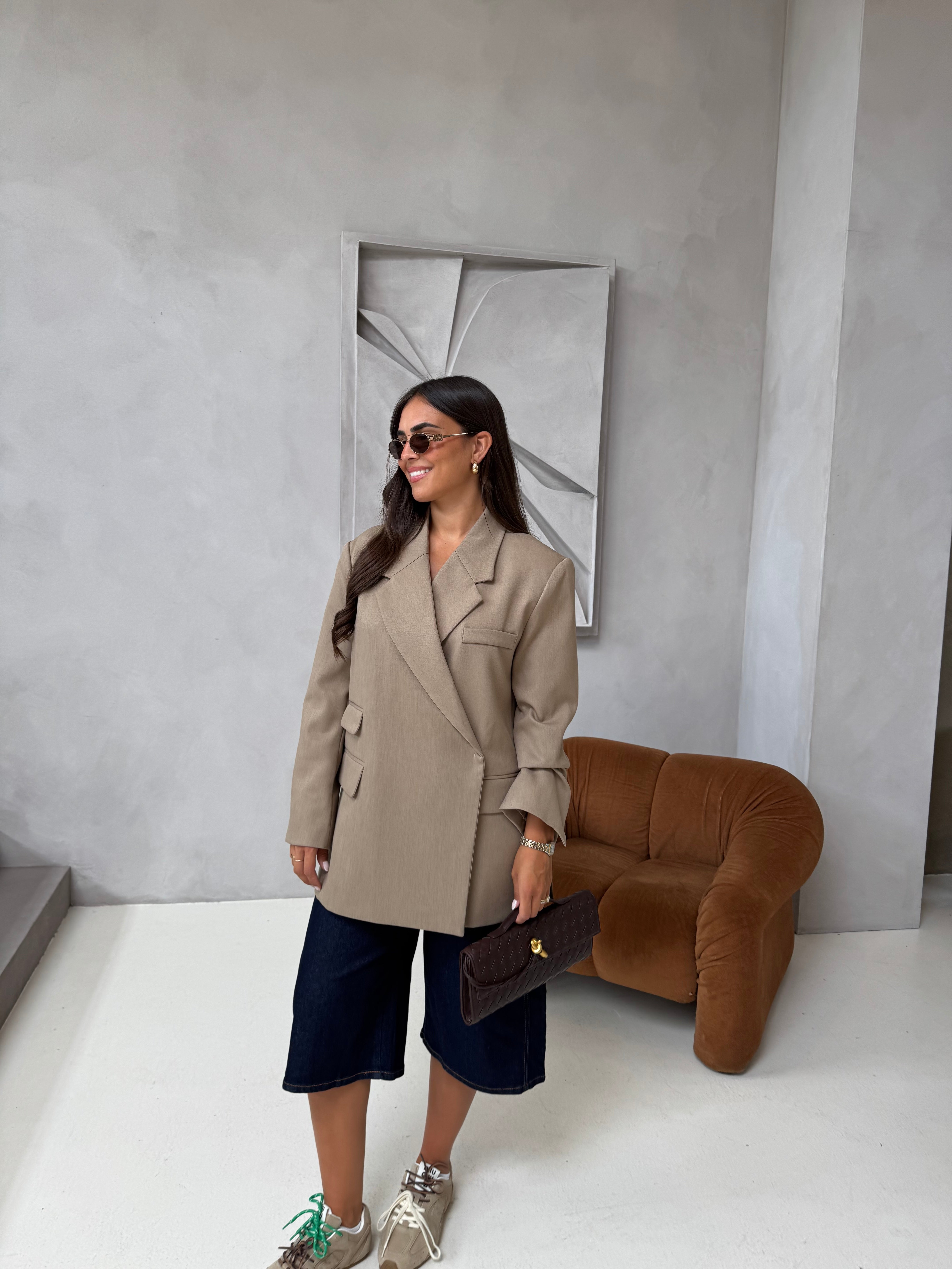 Blazer croisé beige 4 poches (W25201)