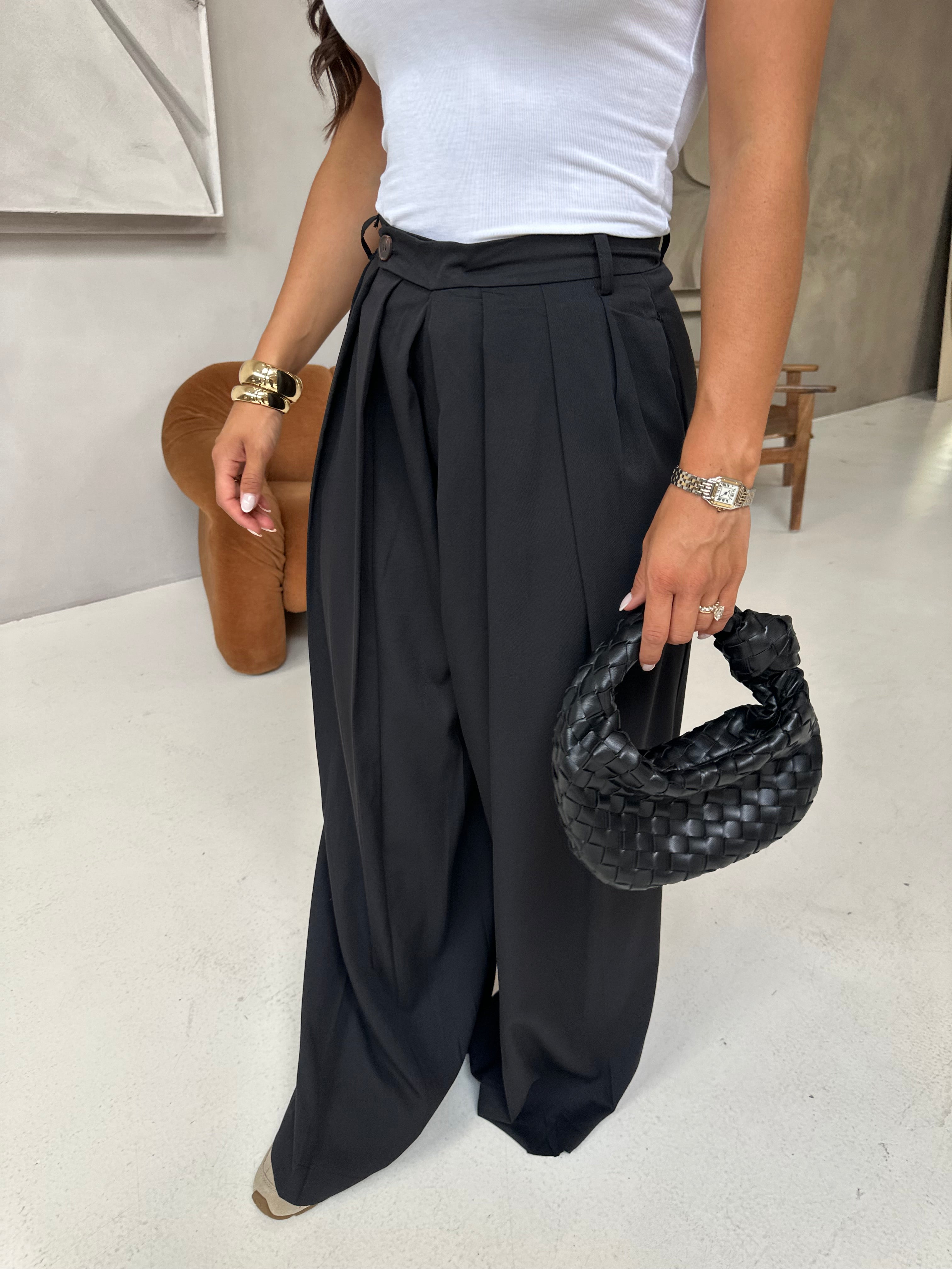 Pantalon plissé noir(JY5102)