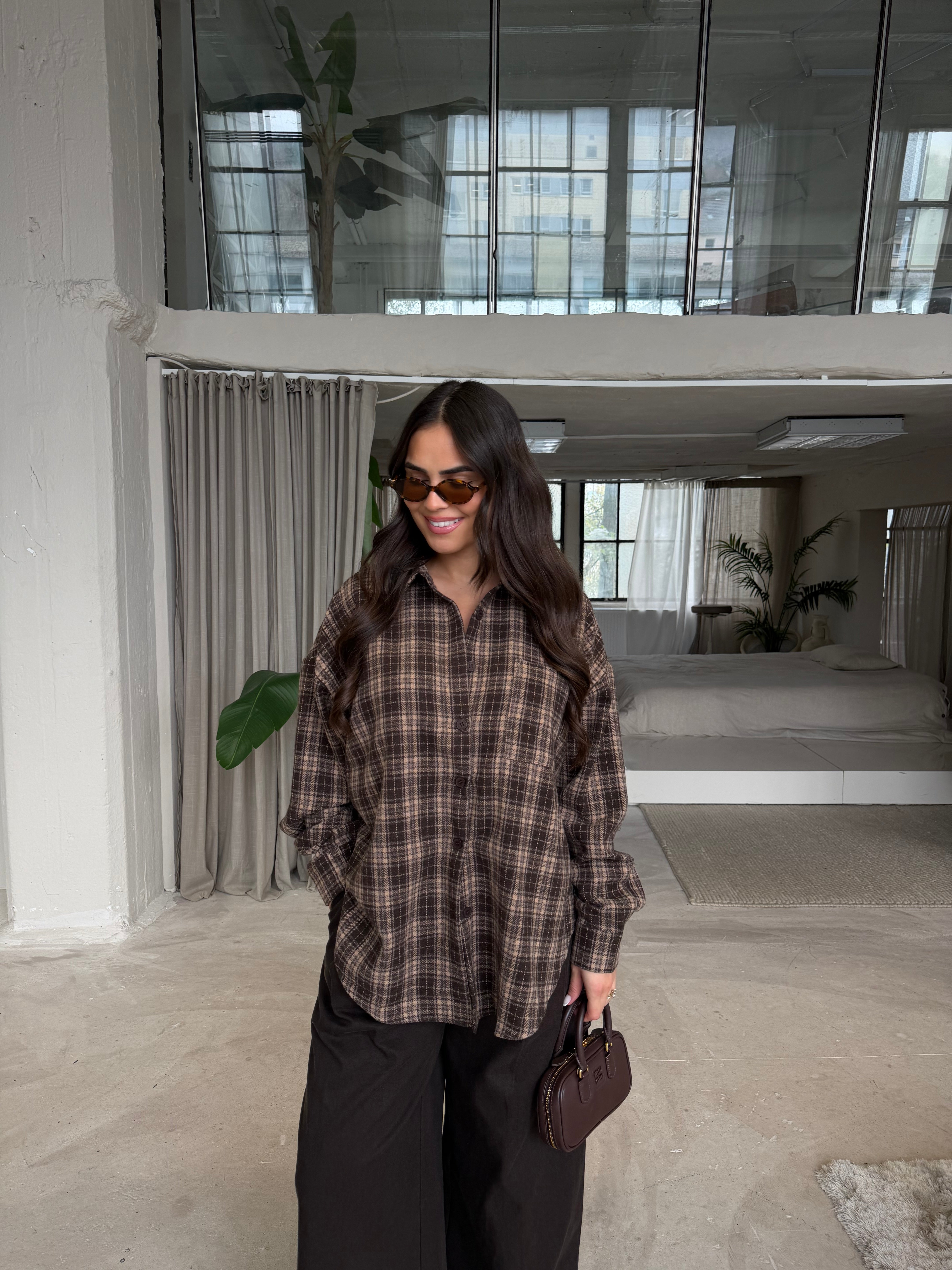 Chemise à carreaux marron (H11788-2)