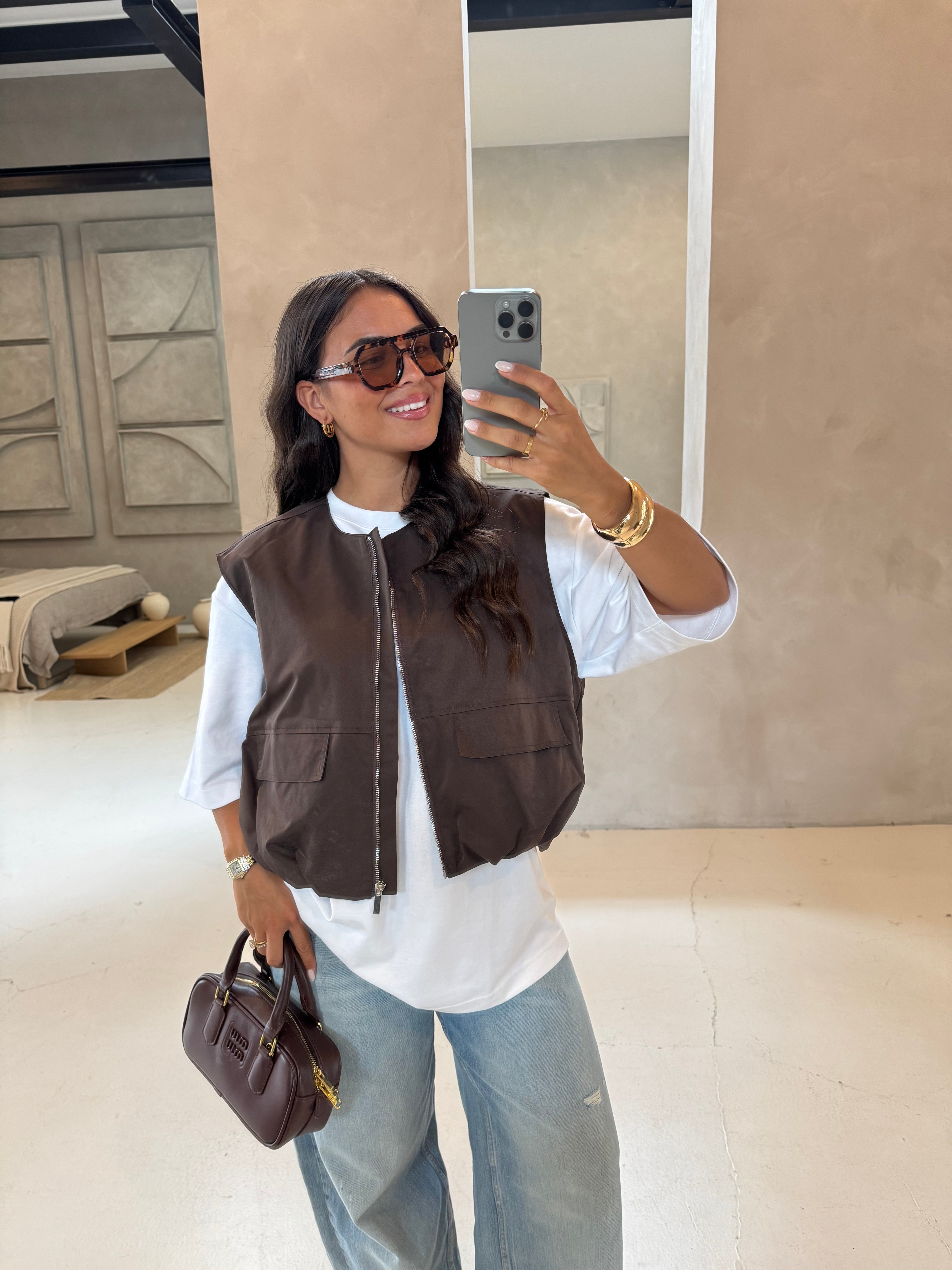 Veste CINA sans manches marron (51117A)
