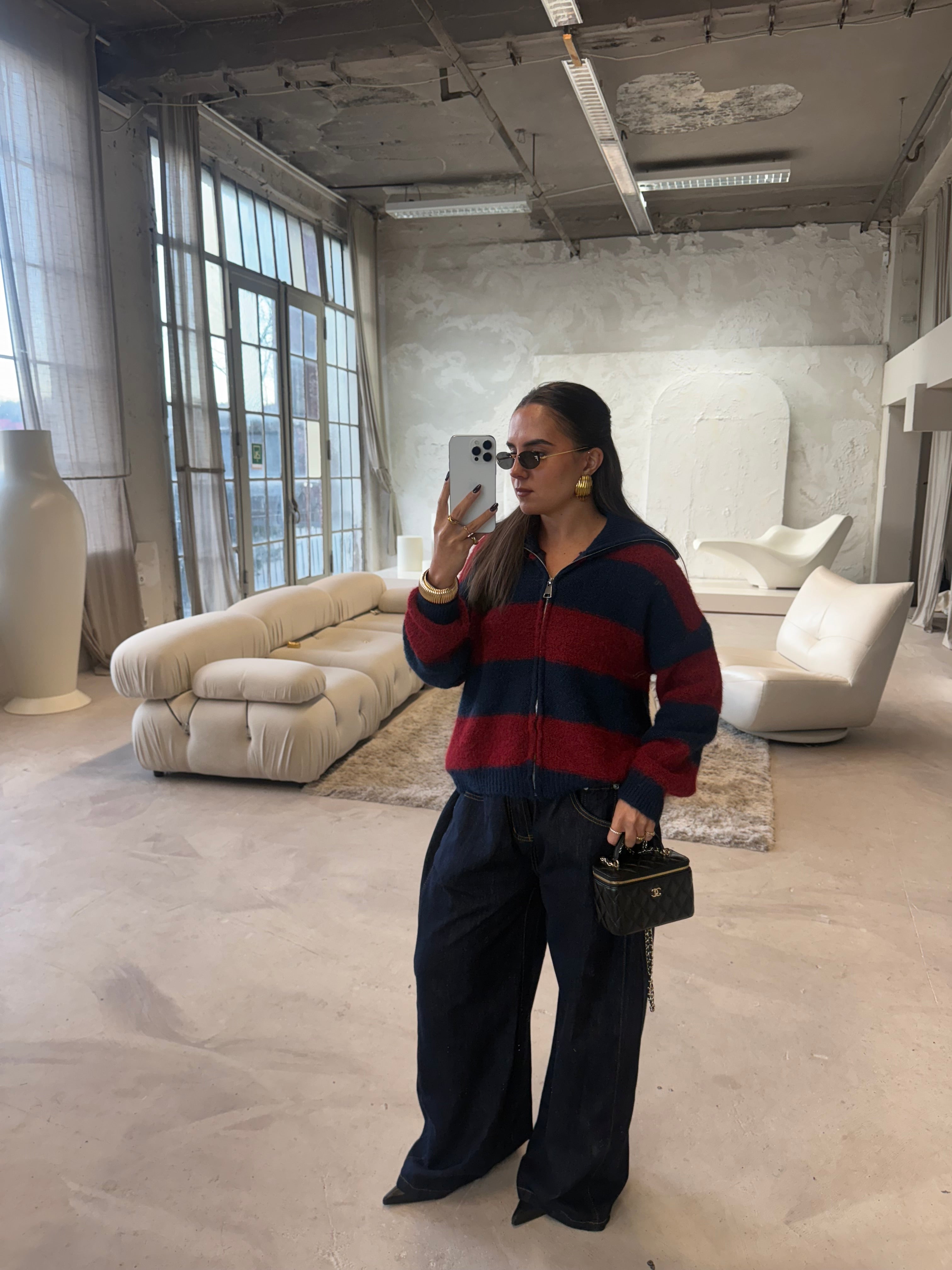 Gilet JUMS zip rayures bleu/rouge