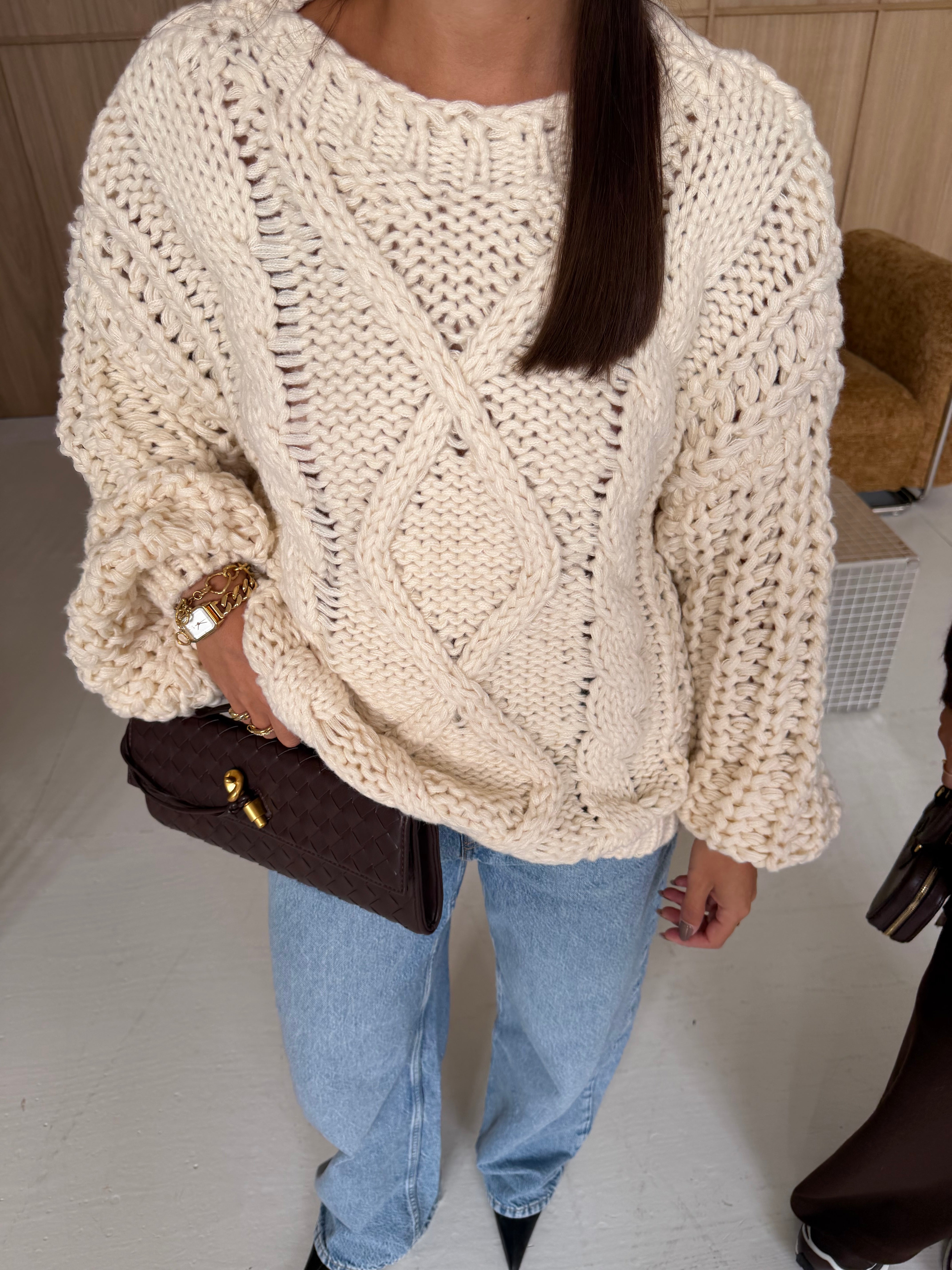 Gros pull en tricot beige (2216)