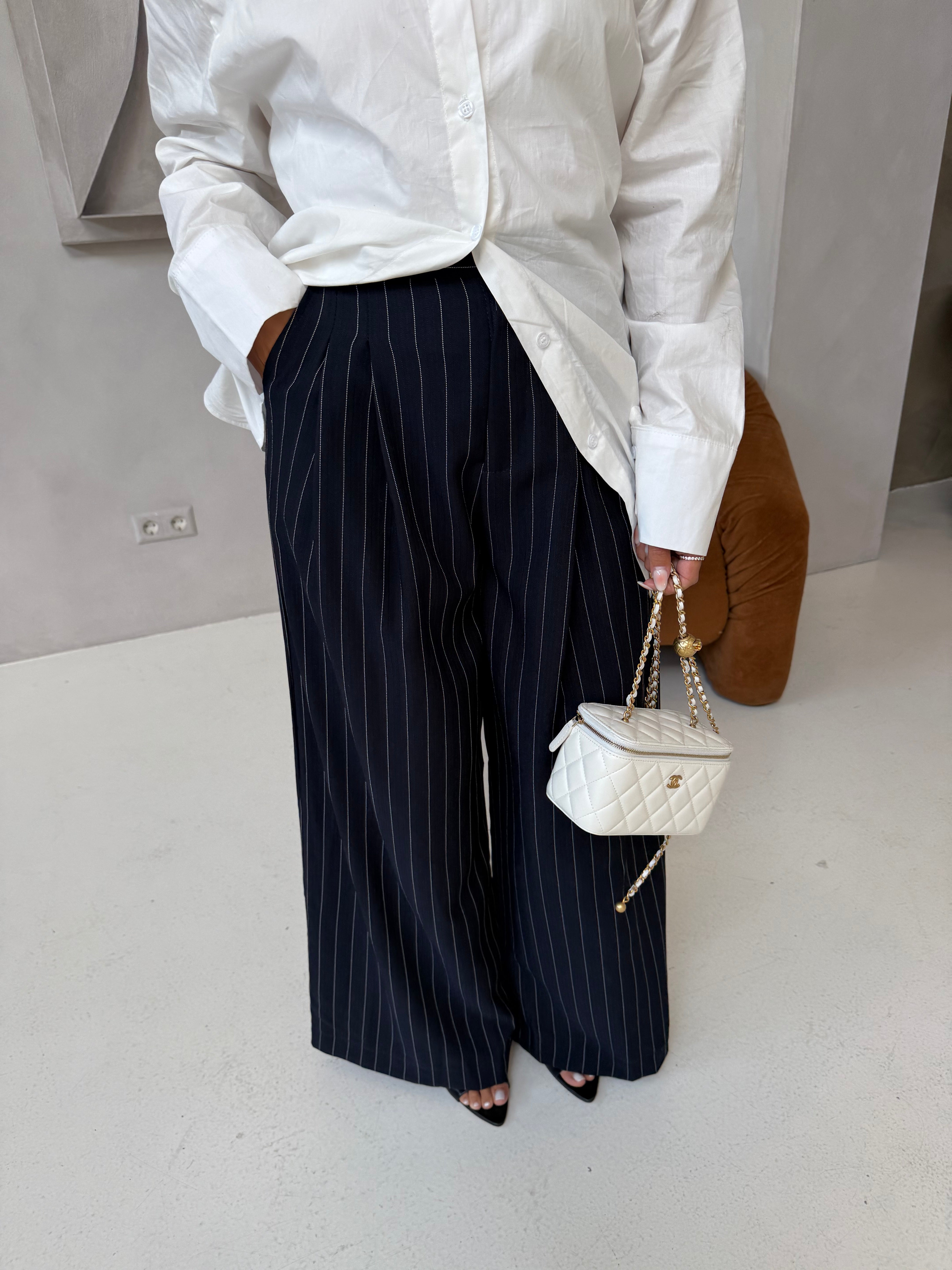 Pantalon rayures large bleu (25CY907)