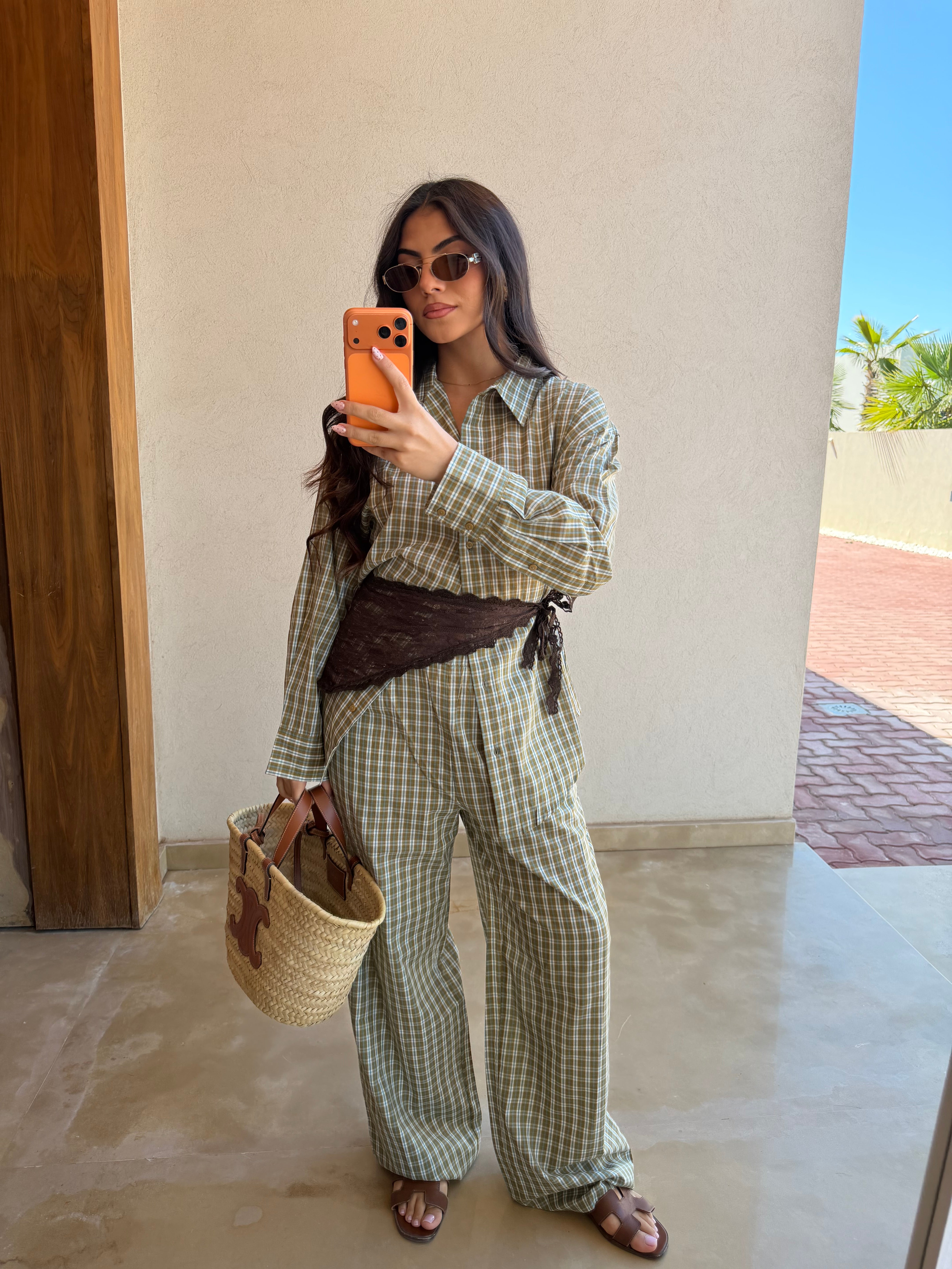 Chemise AGNES kaki carreaux