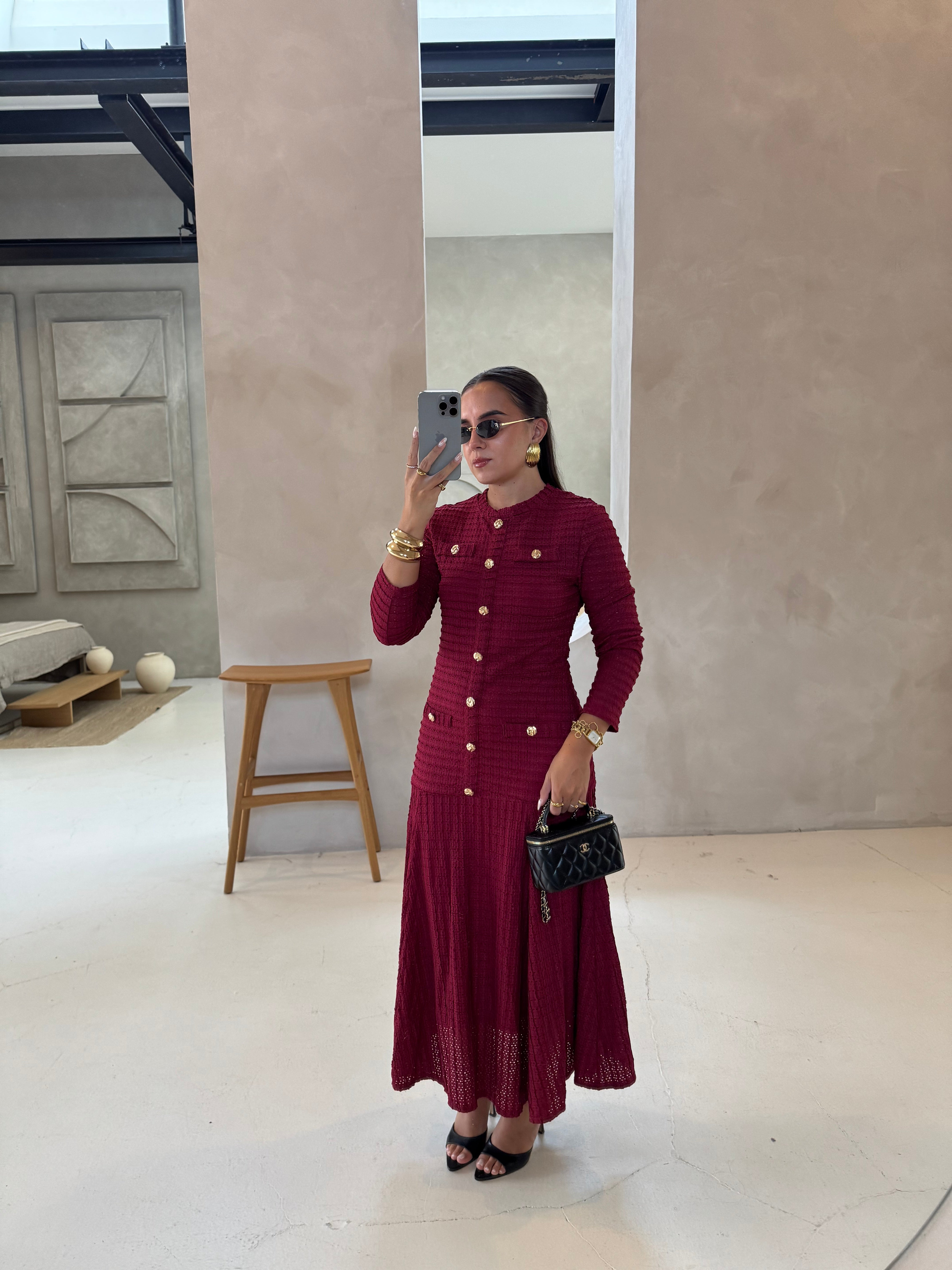 Robe JOYNA bordeaux boutons dorés (9698)