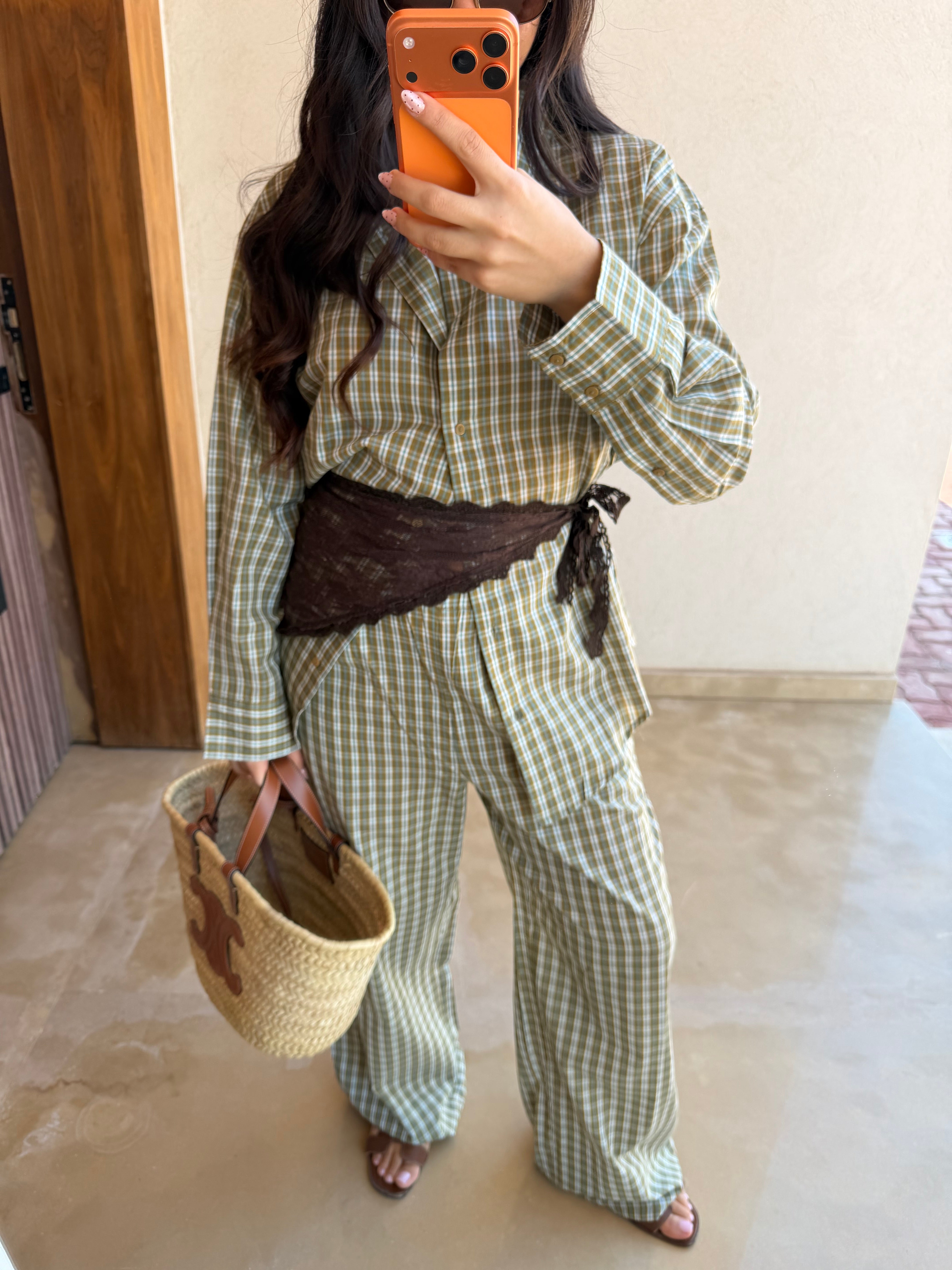 Chemise AGNES kaki carreaux