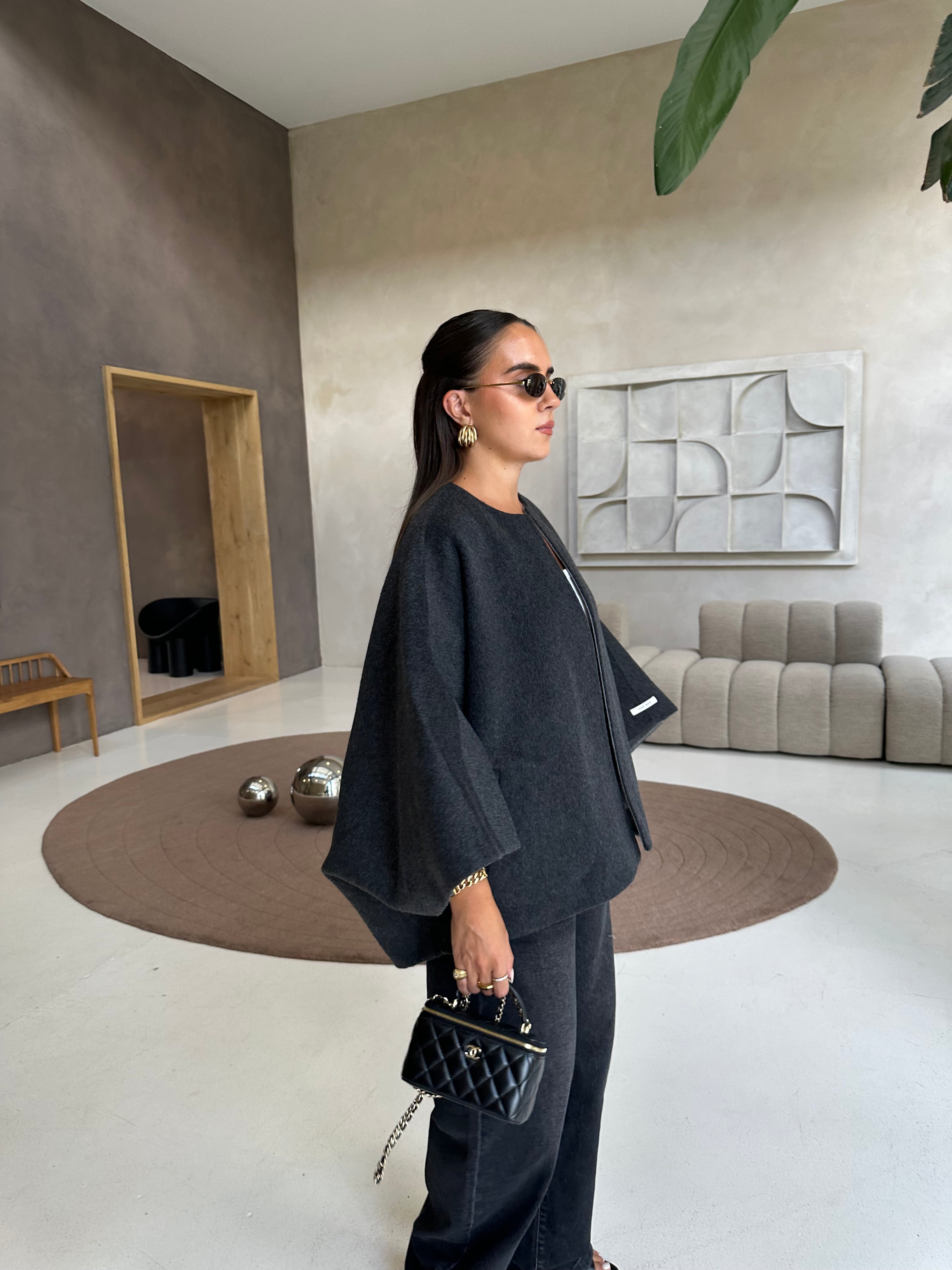 Veste cape réversible gris (SY729)