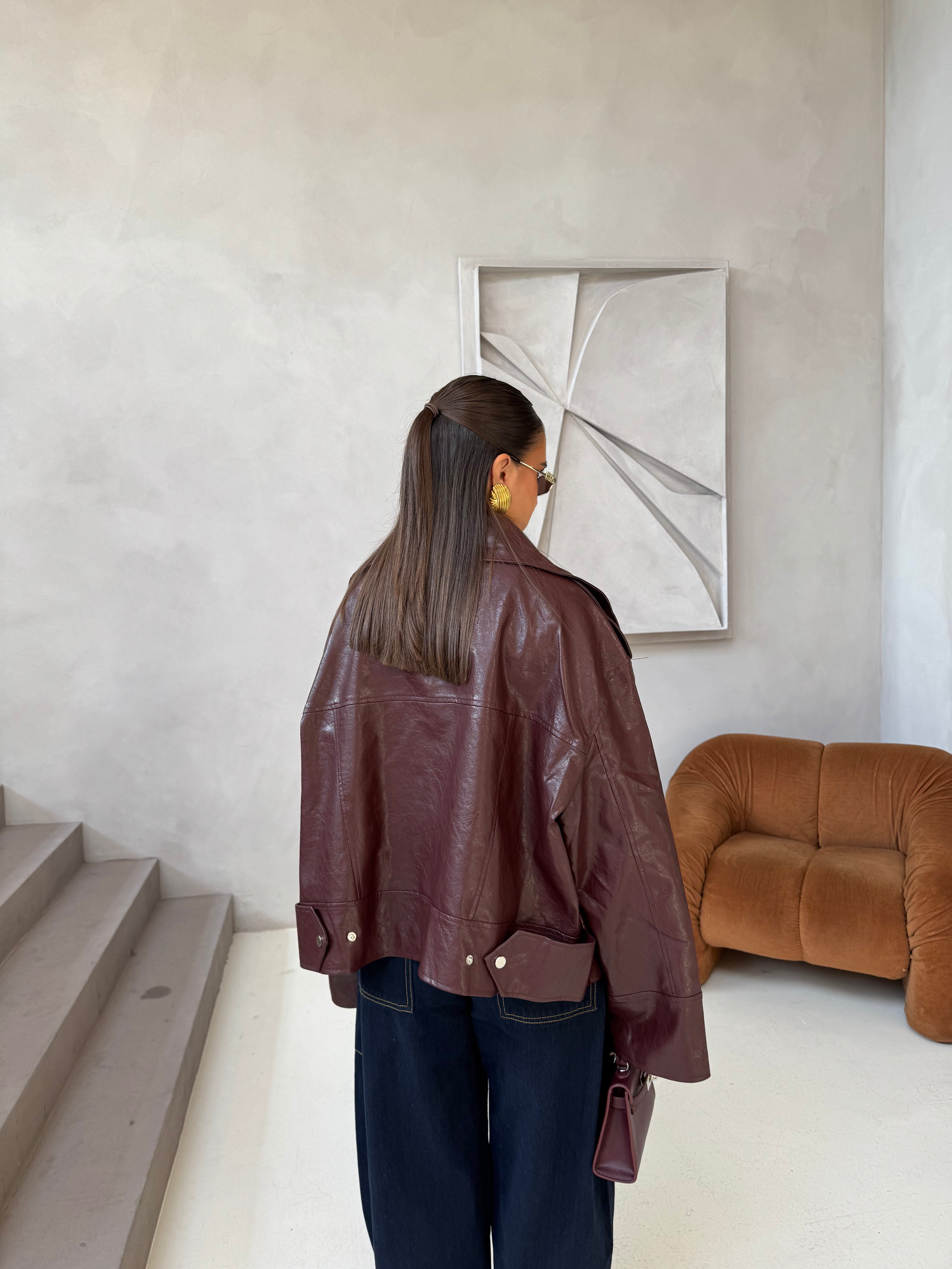 Veste HYPE simili cuir bordeaux (PU8020-1)