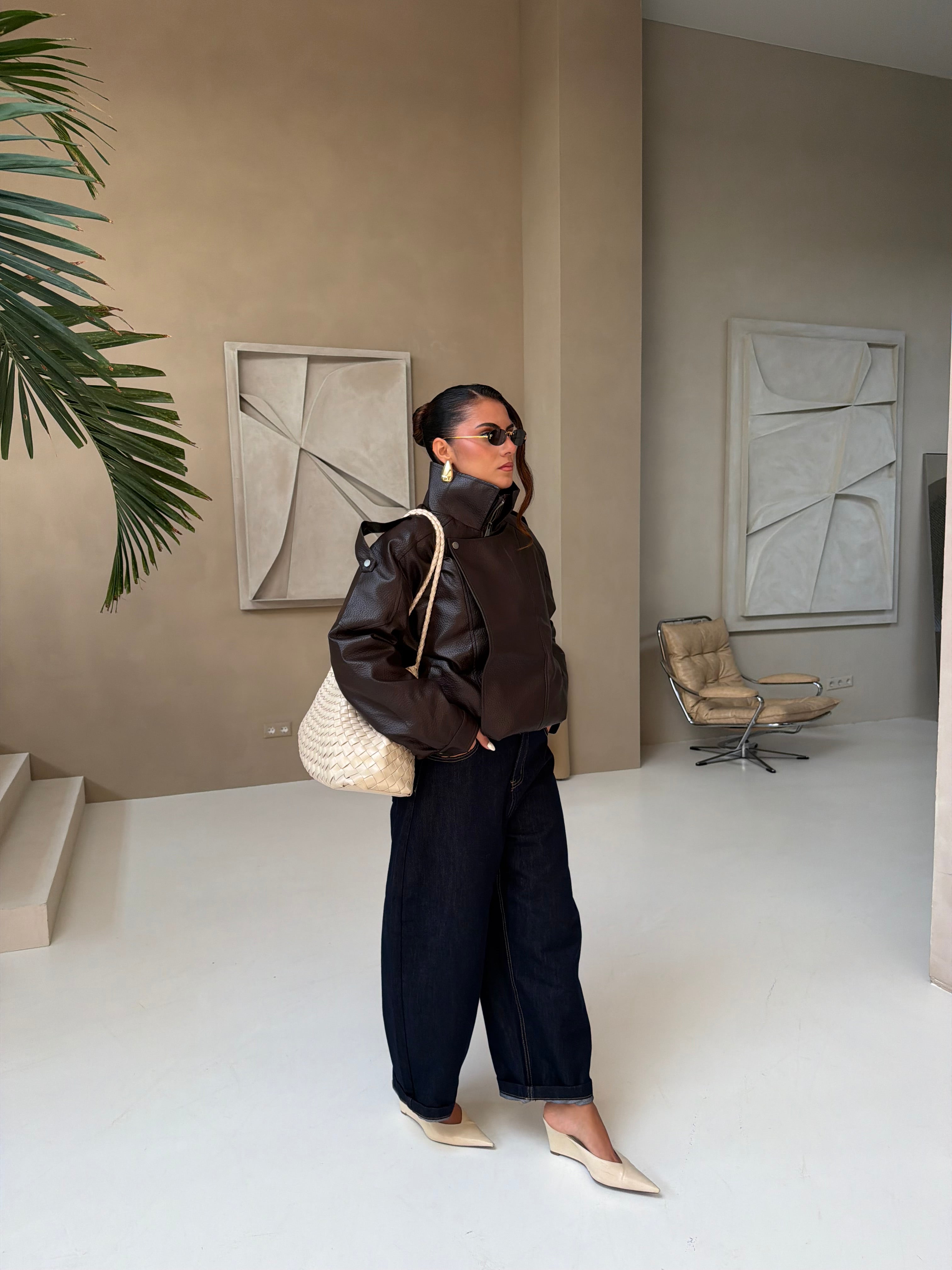 Veste LESLIE entièrement fourrée simili marron (HM-869)