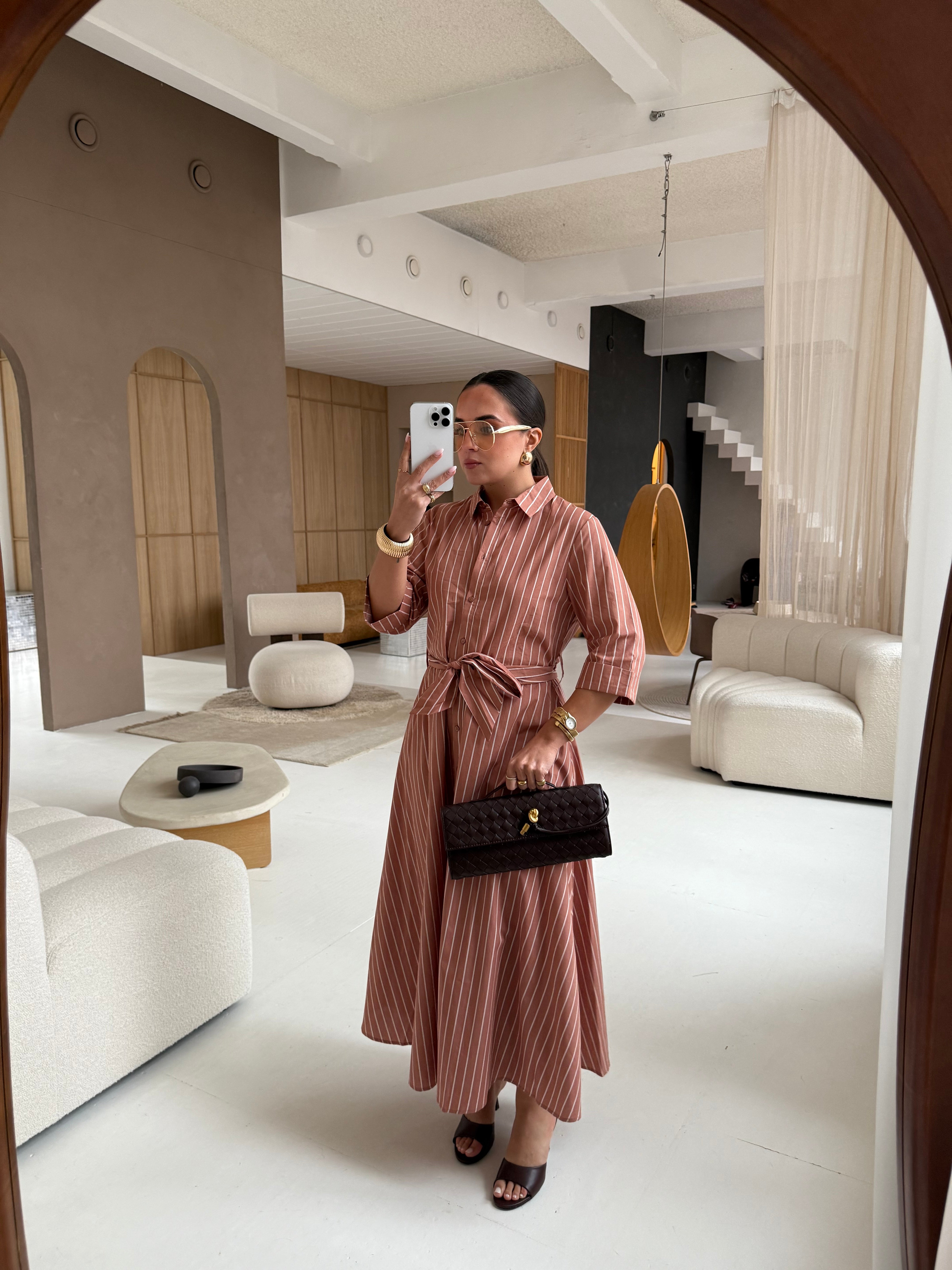 Robe BIBA longue rayures terracota