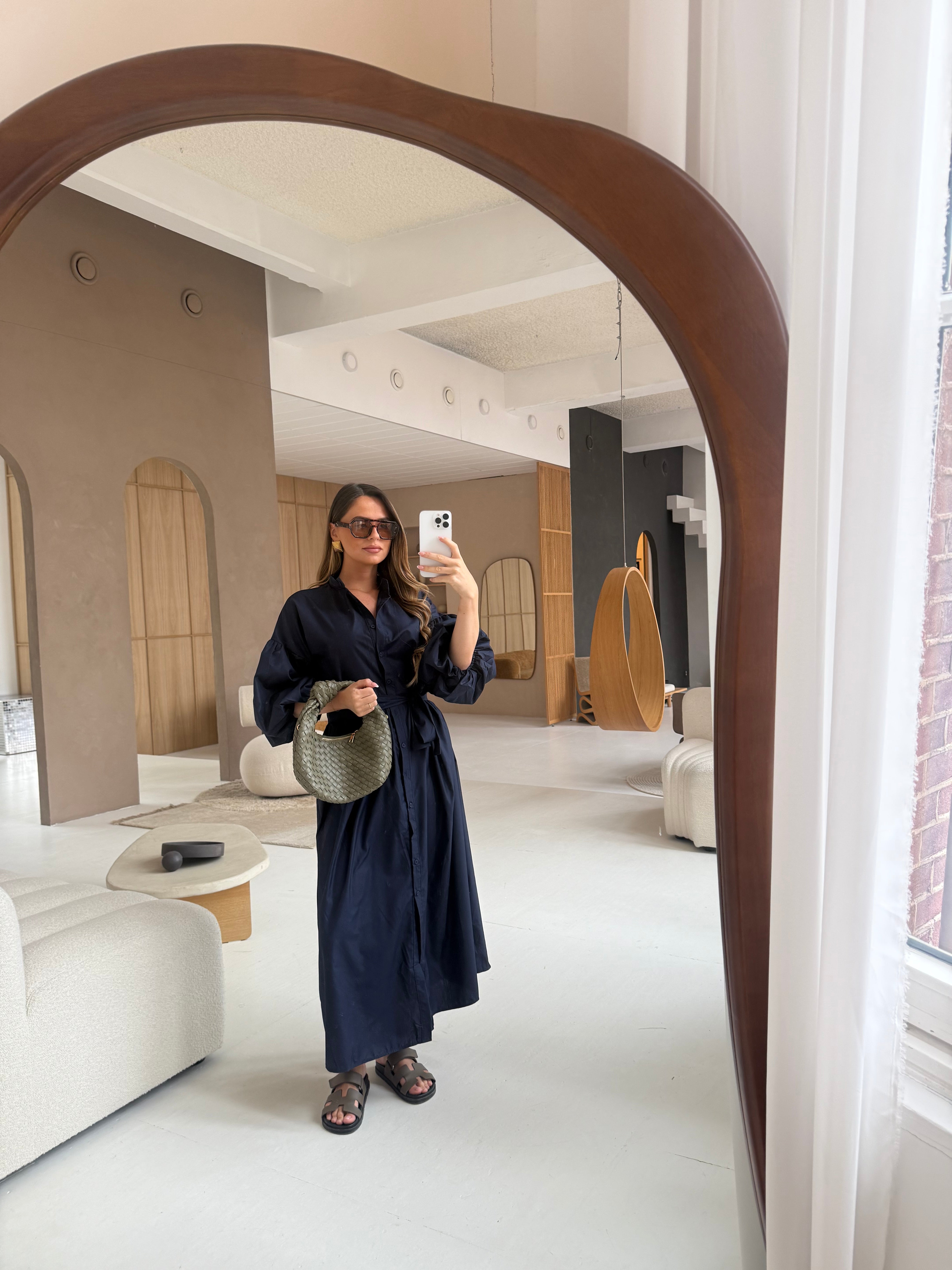 Robe longue bleue marine manche bouffante (SC208)